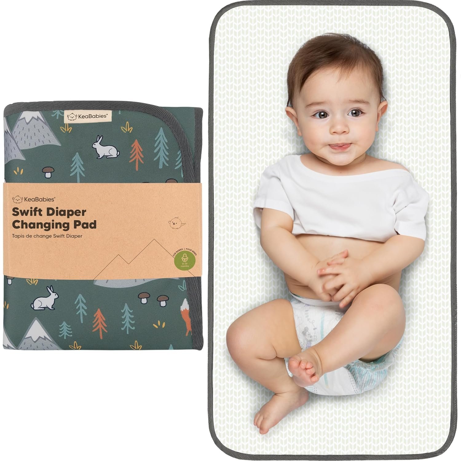 KeaBabies Portable Diaper Changing Pad, Easy Wipe Clean – Foldable Waterproof Baby Changing Mat for Diaper Bag, Compact, Lightweight, 25×13 Newborn, Infant, Baby Changer Travel Essential (Woods)