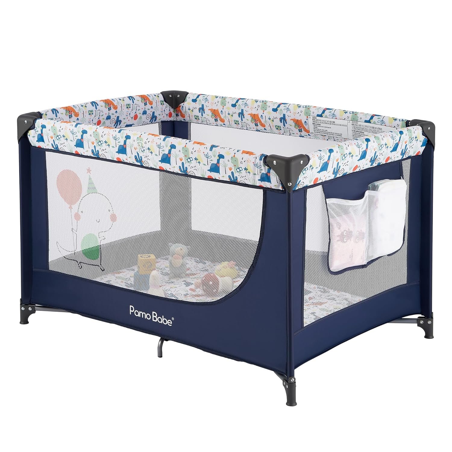 Pamo Babe Compact Pack and Play – Portable Crib for Baby, Lightweight Foldable Travel Playard with Mattress Pad & Carry Bag, Safe Breathable Travel Bed for Home, Trips & Family Visits, Cute Pattern