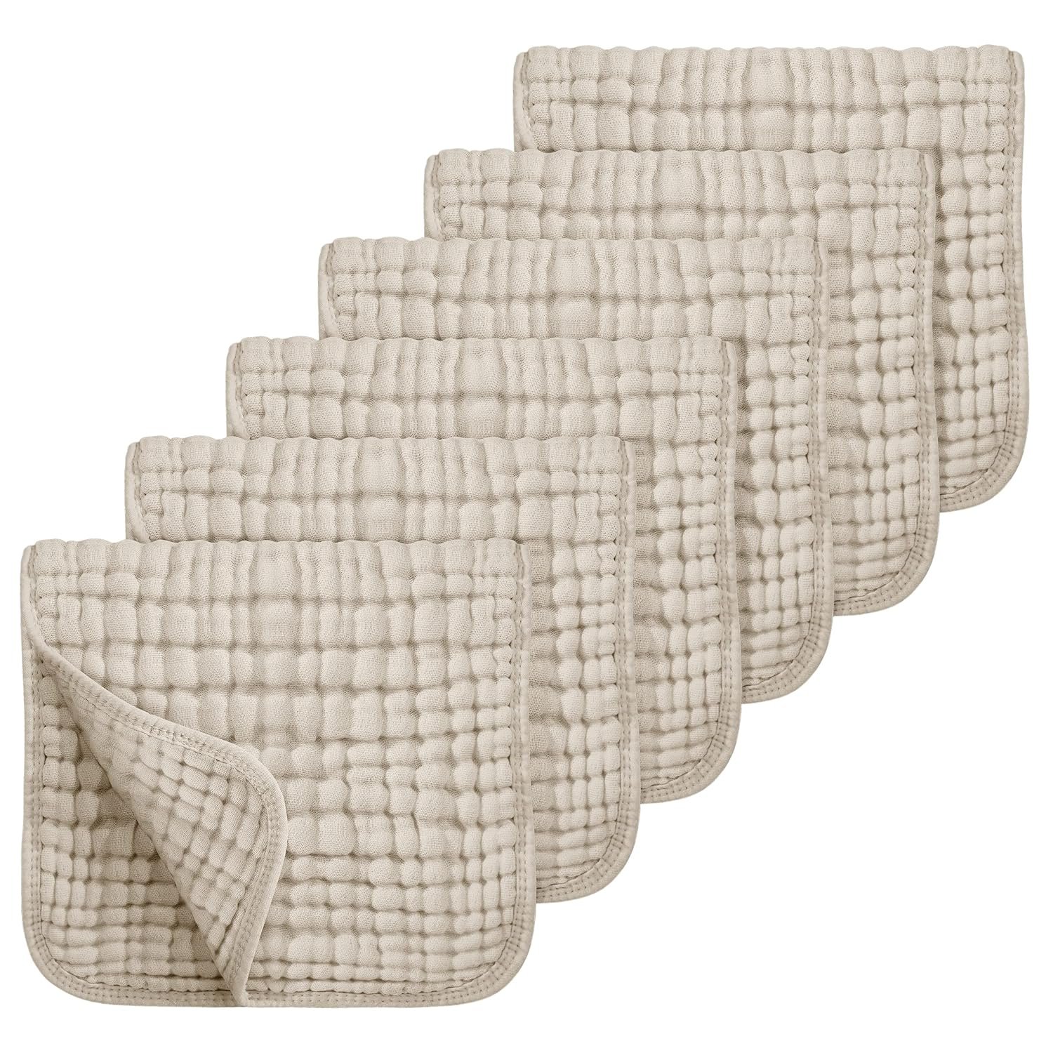Looxii Muslin Burp Cloths 6 Pack – 20″ x 10″ – Ultra Soft & Absorbent, 6-Layer 100% Cotton for Spit Up & Drool- Gentle Neutral Burping Cloths, Baby Newborn Essentials Gifts for Boys Girls, Apricot
