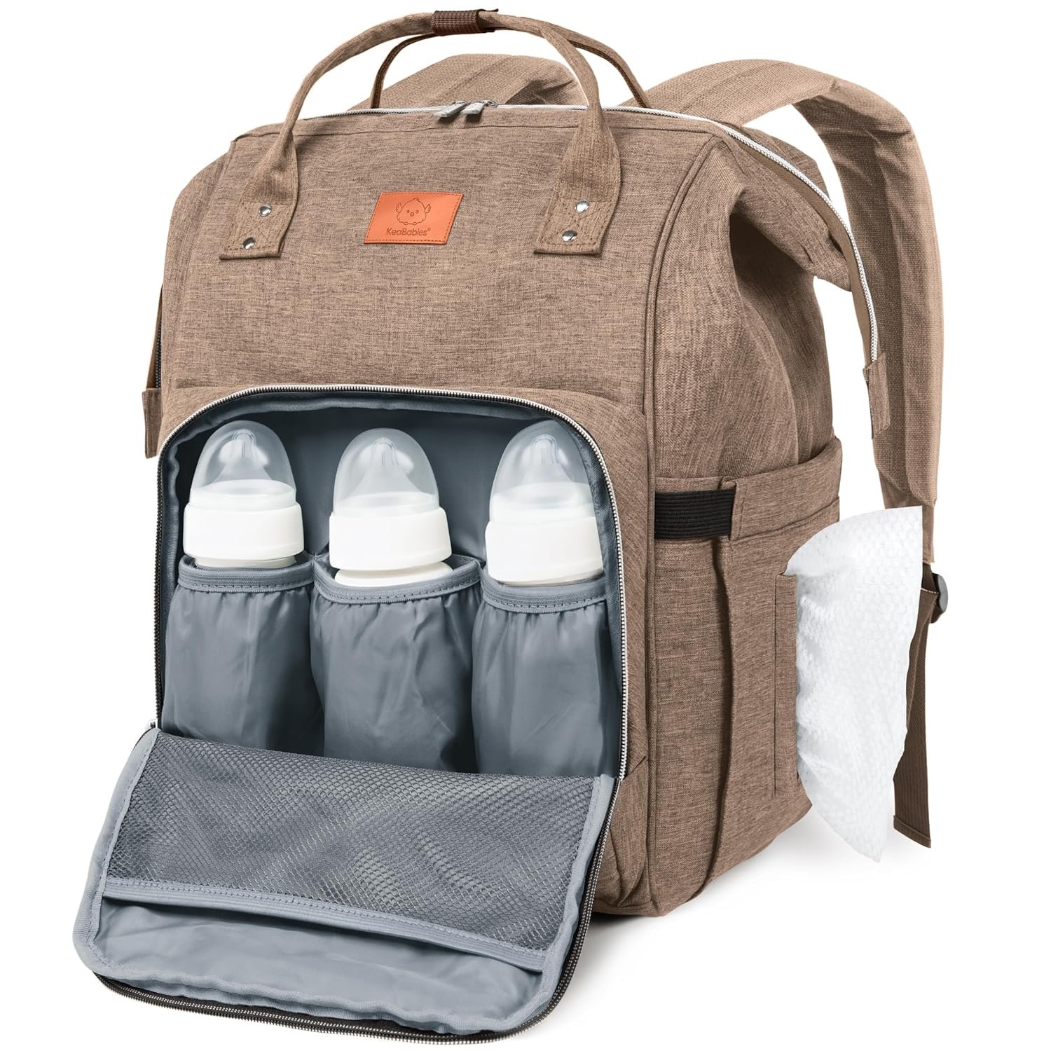 KeaBabies Baby Diaper Bag Backpack – Large Baby Bag for Boys, Girls, Waterproof Multi Function Travel Diaper Backpack with Changing Pad, Durable Travel Essentials for Moms and Dads (Coffee Brown)