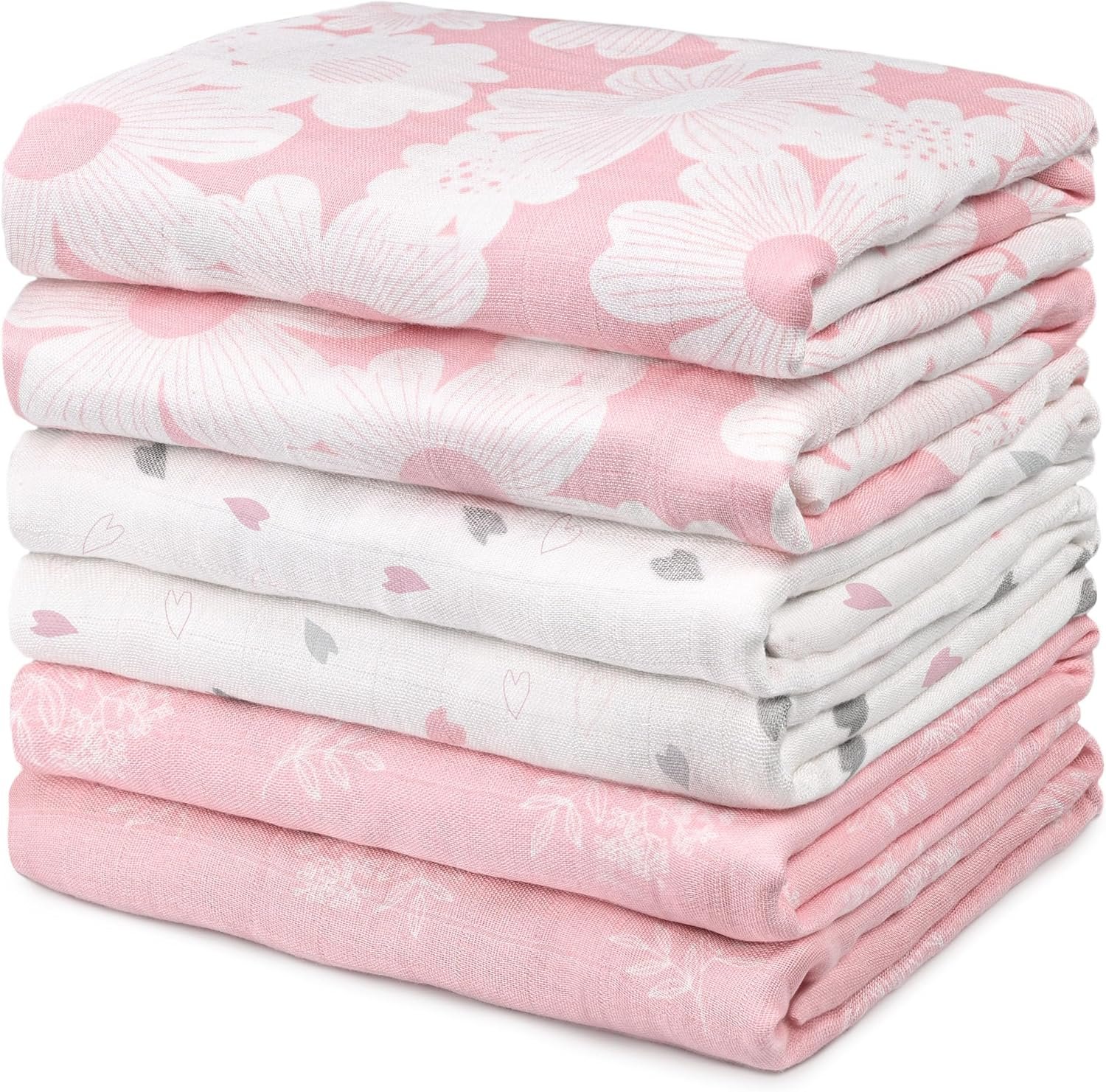 GLLQUEN BABY Receiving Blanket Boy Cotton Muslin Swaddle Blankets Girl Newborn Squares Breathable & Soft Thin Baby Blankets Cloths Double Absorbent Infant Swaddling Wrap – 6 Pack (Rosebud)