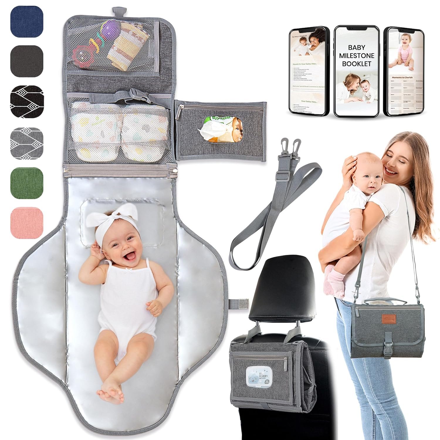 Portable Changing Pad for Baby – Soft, Comfortable Portable Diaper Changing Pad with Wipes Pockets, Waterproof and Easy to Clean – Baby Registry Search, new born baby essentials must haves, baby stuff
