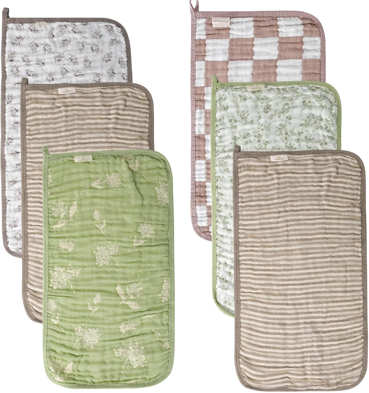 6-Pack Muslin Baby Burp Cloths Made with Organic Cotton – 6-Layer Absorbent & Gentle for Newborn Feeding, Burping – Ultra-Soft, 20×10 Inch Set in Natural Sage