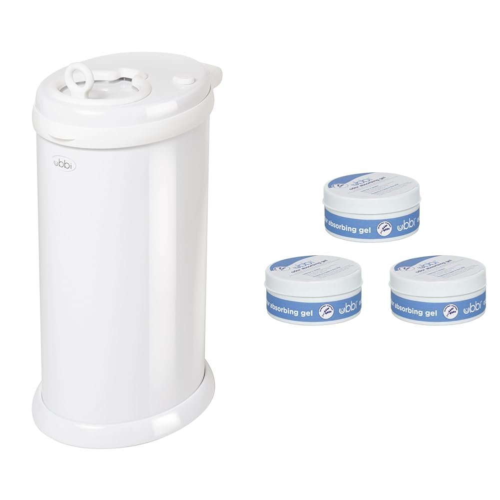 Ubbi Steel Odor Locking, No Special Bag Required Money Saving & Lavender Scented Absorbing Gel Value Pack – 3 Count Diaper Pail Odor Control for Baby Nursery