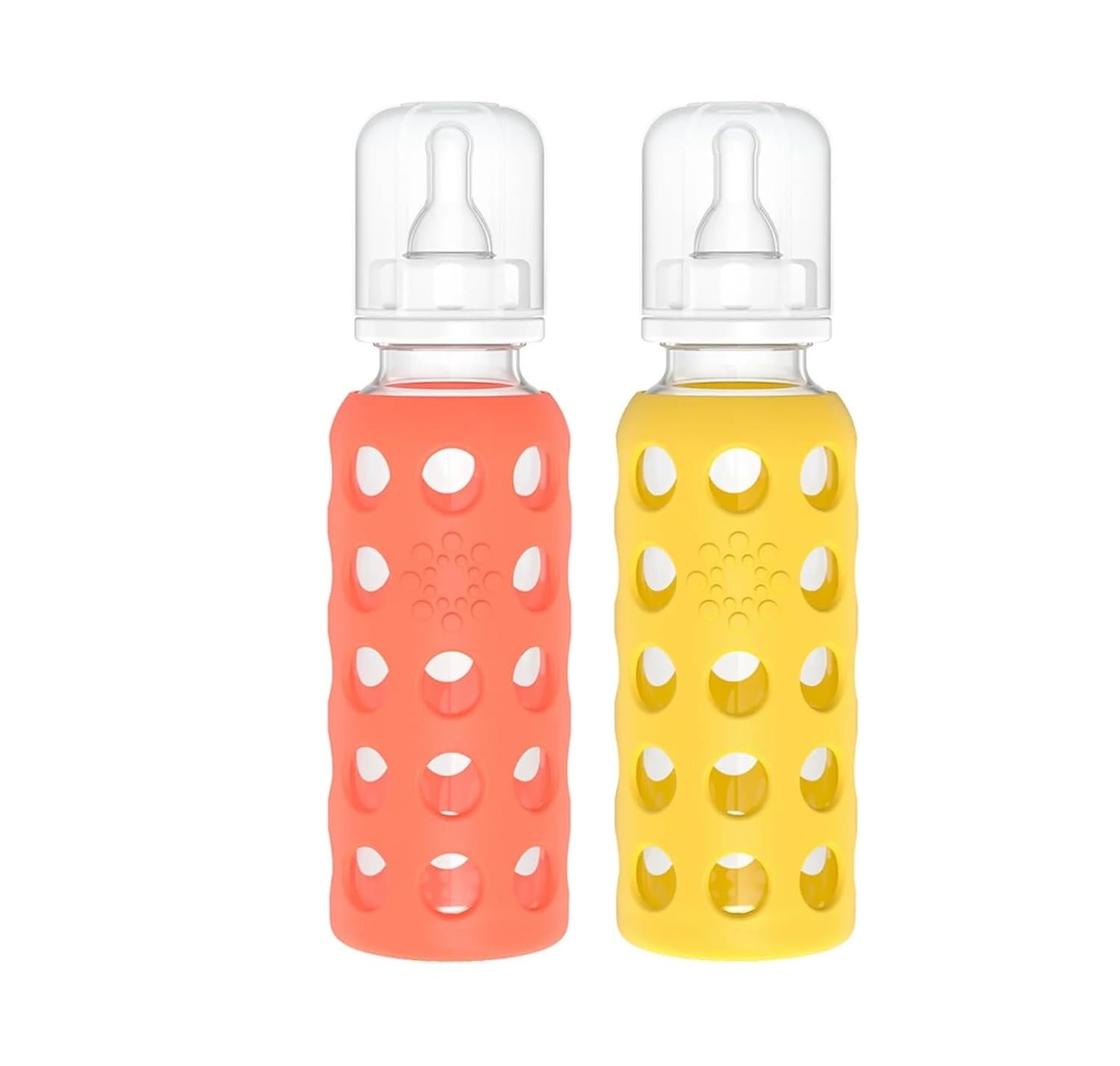 Lifefactory Glass Baby Bottle BPA Free | Protective Silicone Sleeve | 9 oz Pack of 2 | Mango, Papaya