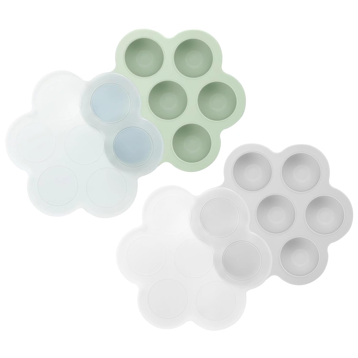 PandaEar 2 Pack Silicone Baby Food Freezer Trays with Lids – 7 Individual 1oz Portions per Tray – Reusable Storage Containers for Breast Milk, Homemade Purees & Fruit – BPA Free, Light Green/Gray