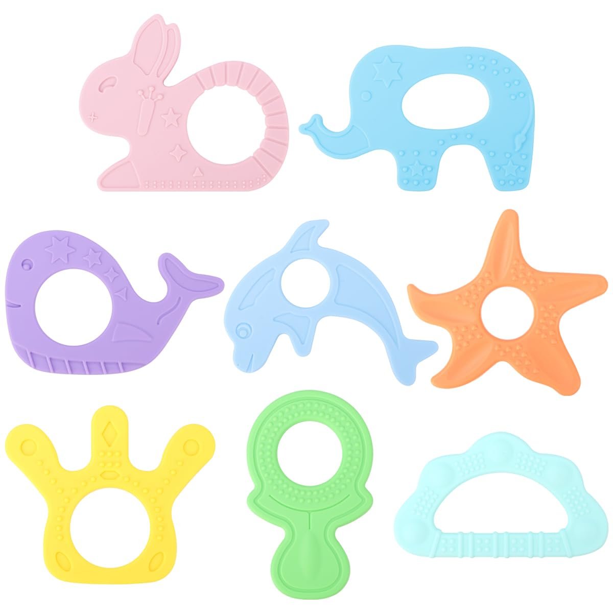 BEBOAN Silicone Baby Teething Toys, 8 Pack Cute Baby Teether Teething Ring Chew Toys Frozen Teether, BPA Free Easy to Grip Gifts for Infant Girls Boys 3 Months +