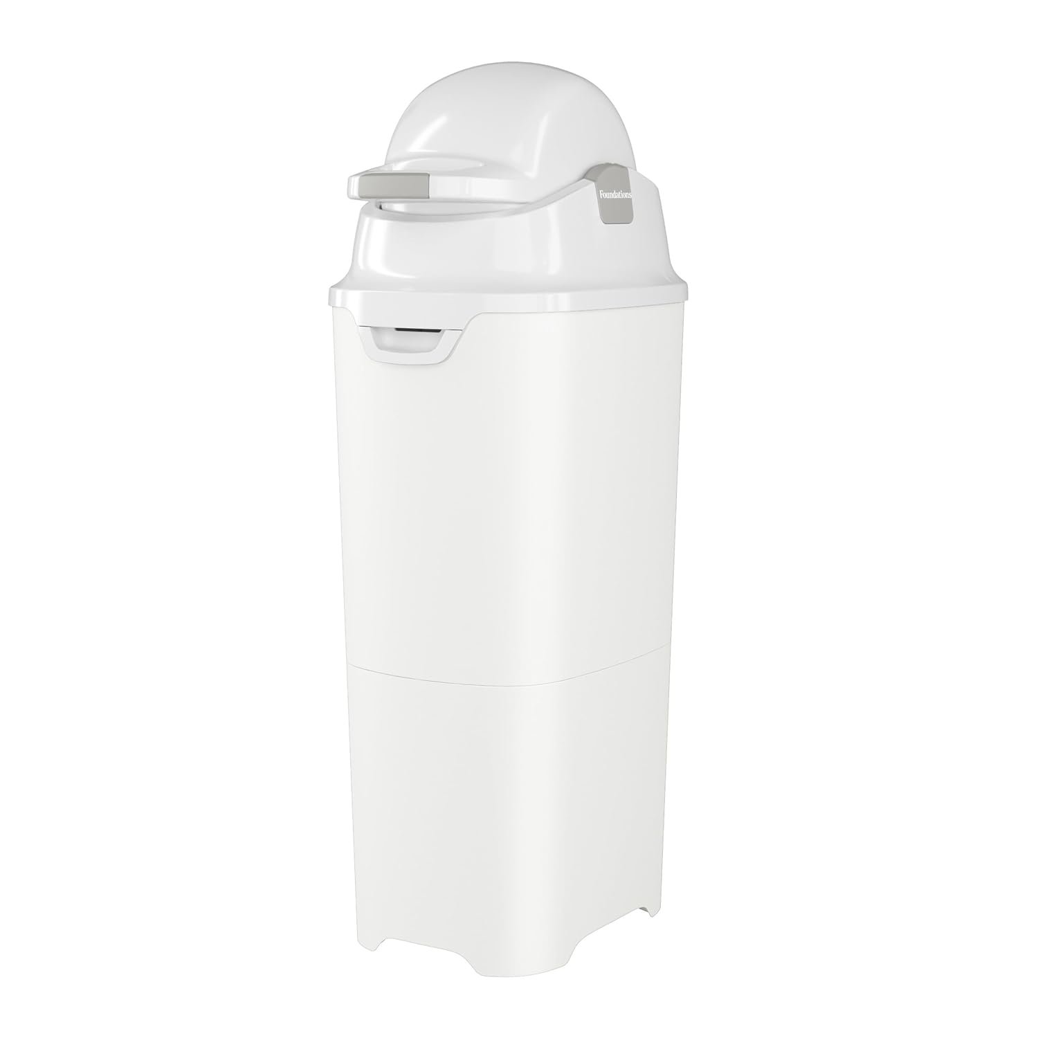 Foundations Tall Diaper Pail with Airtight Lid – Durable & Odorless Diaper Disposal, Large Capacity, Holds up to 60 Newborn Diapers, Refill with Any Bags, Baby Registry Gift – White