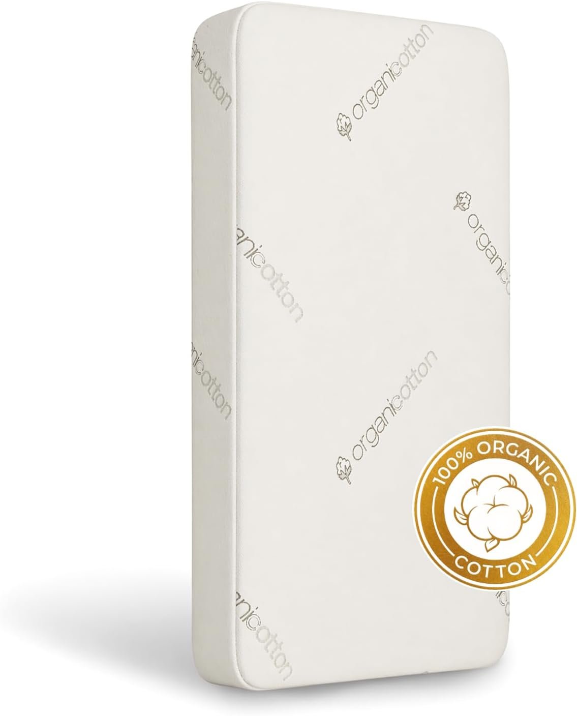 Crib & Toddler Mattress, 100% Organic Cotton Cover, Breathable, Premium Foam Interior, 5’’ Thickness Firm, Fits Any Standard Size Baby Crib & Toddler Bed