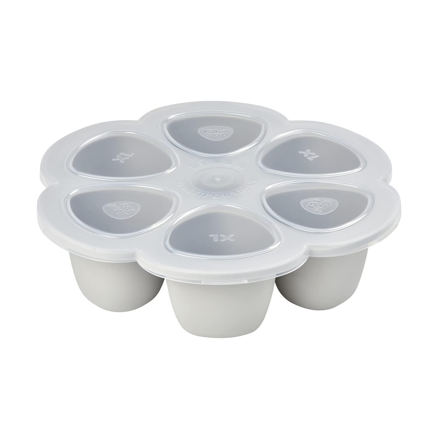 Beaba Multiportions Premium Quality Silicone Baby Food Freezer Tray with Clip On Lid, Baby Food Storage Container Ice Cube Tray Maker, Made in Italy, Cloud, 3 oz