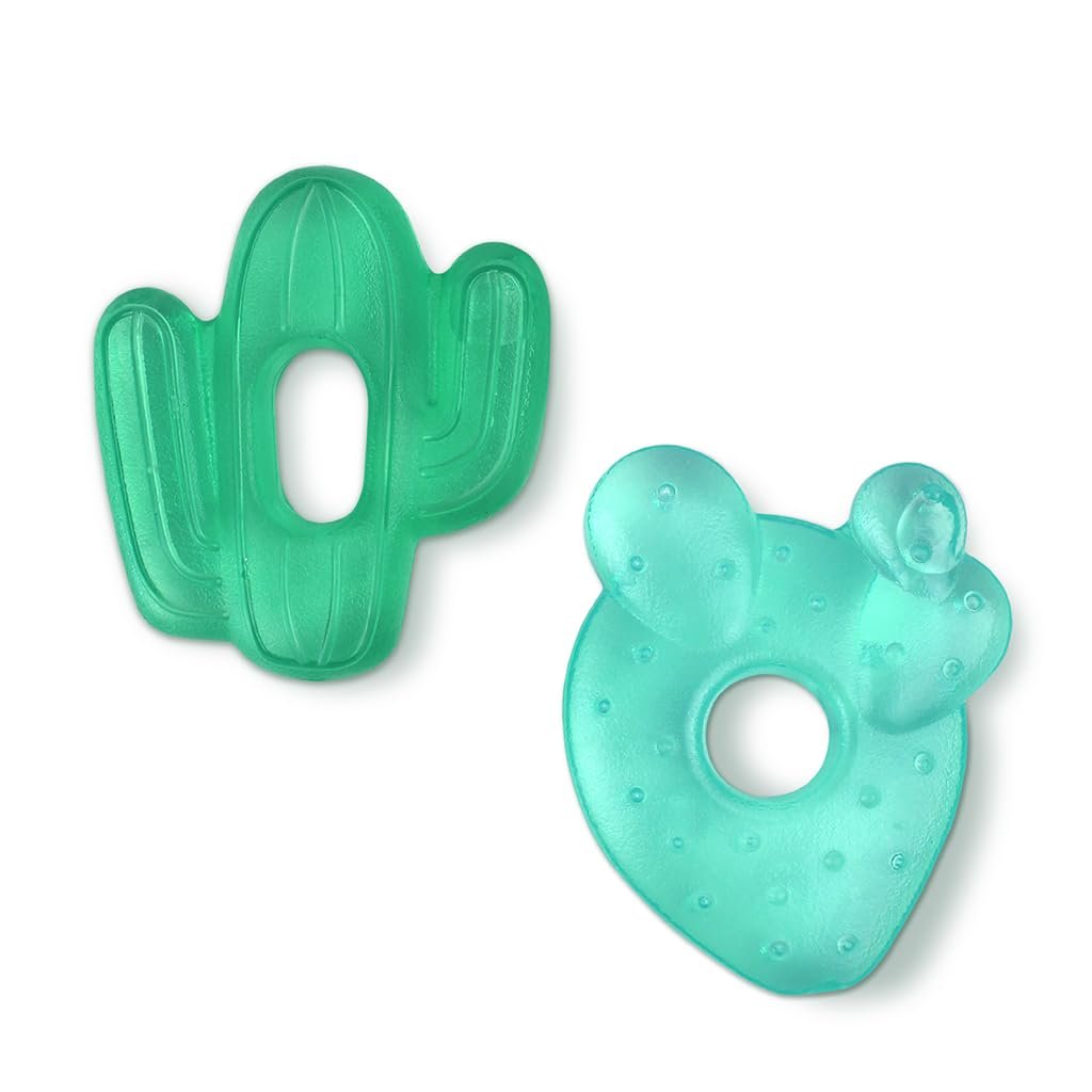 Itzy Ritzy Water-Filled Teethers – Cold Cutie Coolers Textured On Both Sides to Massage Sore Gums & Emerging Teeth – Can Be Chilled in Refrigerator, Set of 2 Green Cactus Water Teethers