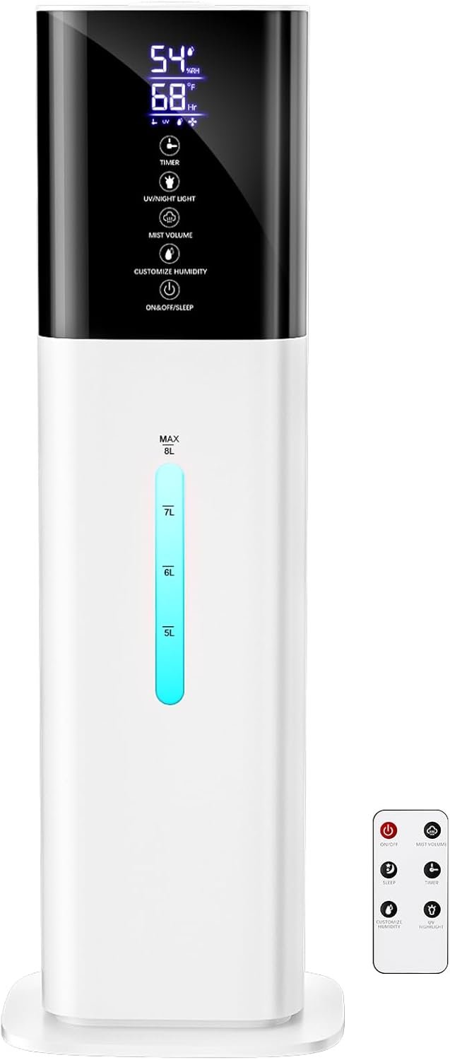 Humidifiers Large Room Bedroom with 7 Colors Light,Honovos 8L 2.1Gal Quiet Ultrasonic Cool Mist Topfill Humidifier with 360° Nozzle 3 Speed Humidistat Essential Oil Tray for Baby Home Plant Yoga Sleep