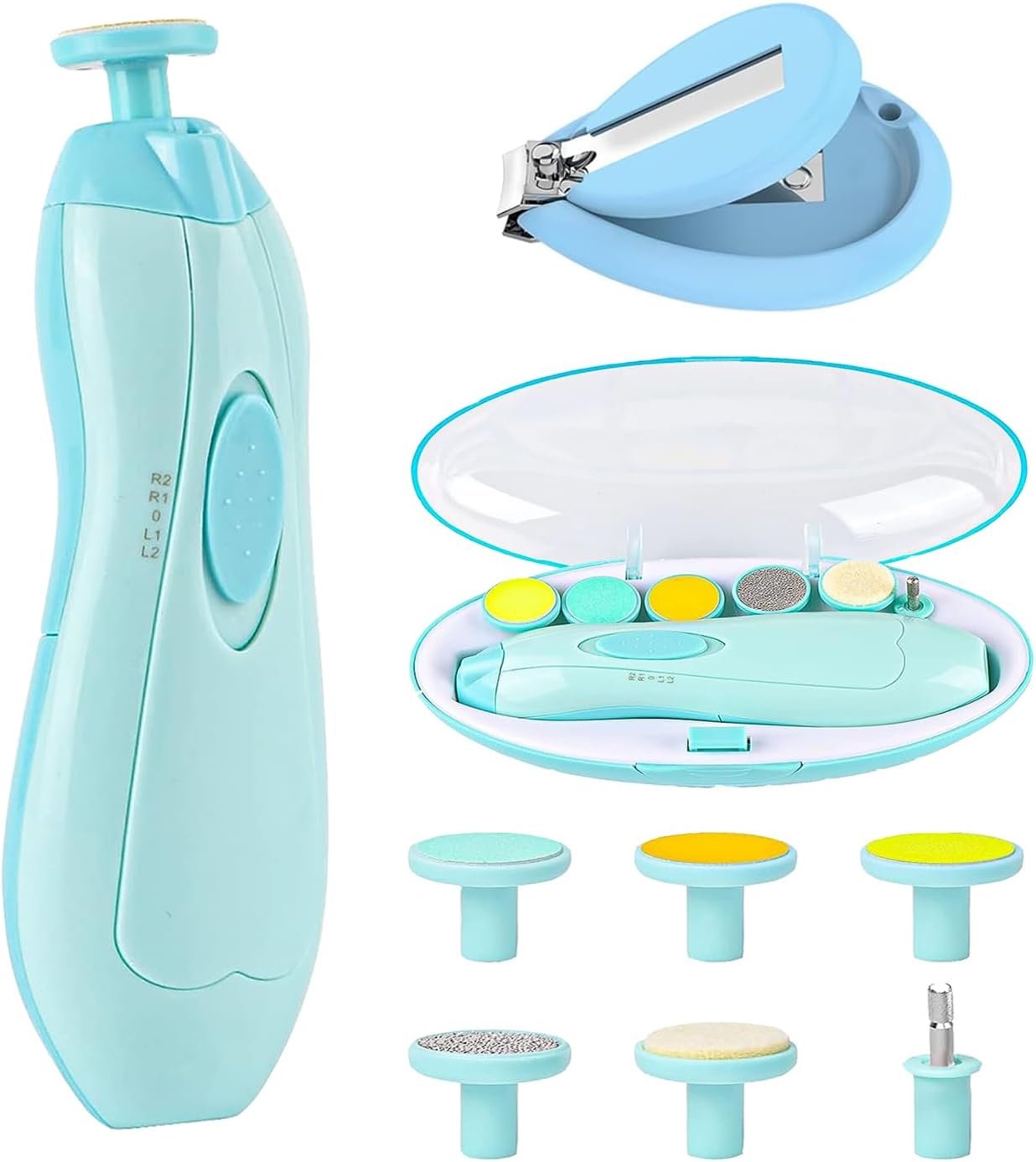 Baby Nail Electric Trimmer with with a Nail Clipper, Polish Grooming Kit with 6 Grinding Head – LED Light Safe Nail Clippers Nail File Kit for Infant Toddler or Adults Toes and Fingernails