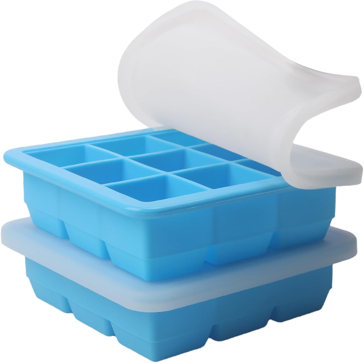 2 Tbsp Silicone Freezer Molds – Perfect for Storing Garlic, Herbs, Ginger, Pesto, Tomato Paste, Lemon Juice,Vegetable Purees,Purees and More – Silicone Food Freezer Tray (Blue 2 Pack)