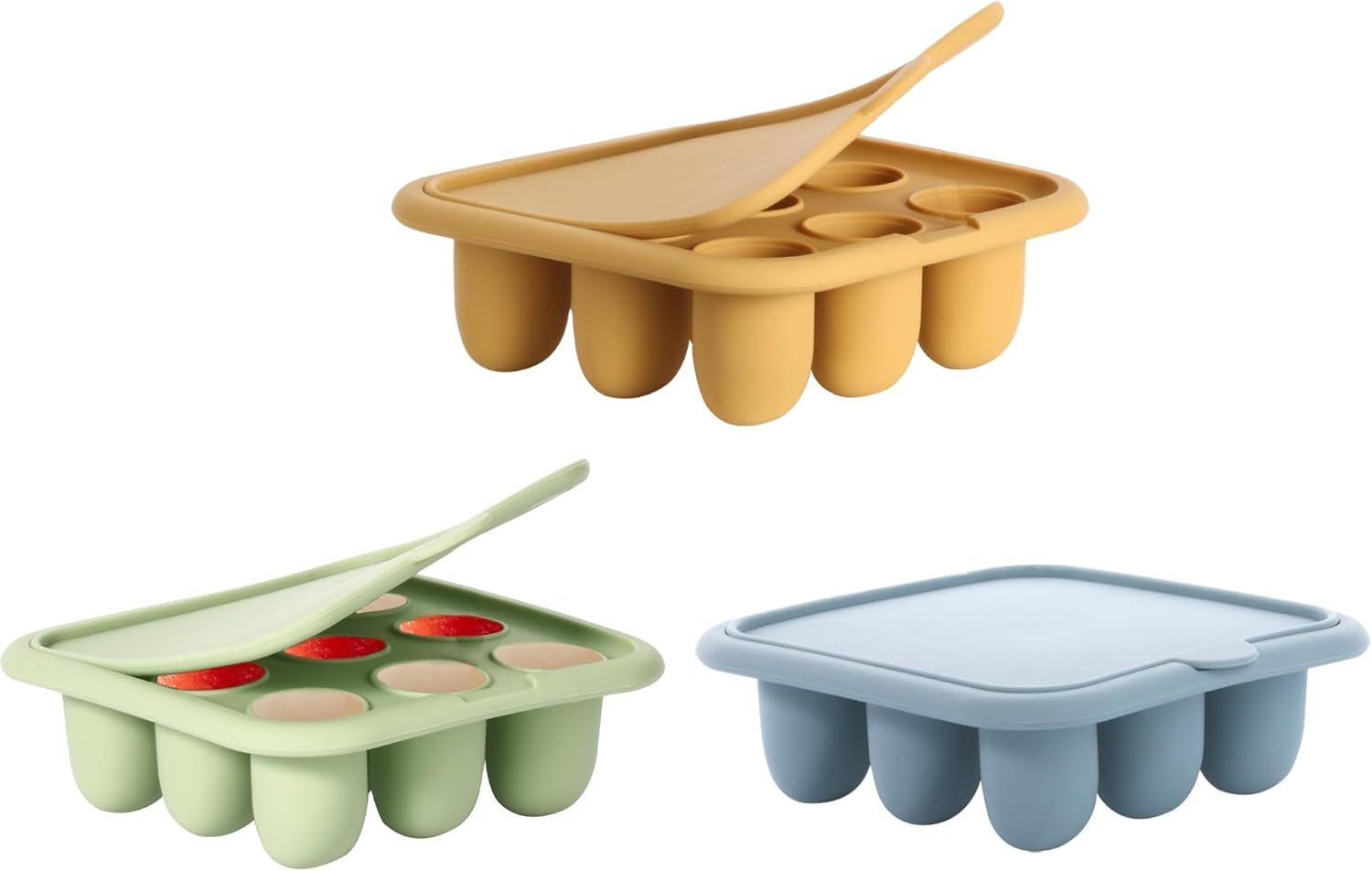 Baby Food Freezer Tray,Silicone Nibble Freezer Tray,Baby Fruit Food Feeder Teether,Breastmilk Popsicle Mold,Babies Breast Milk Teether Pop Maker for Homemade Babies Meals-Blue