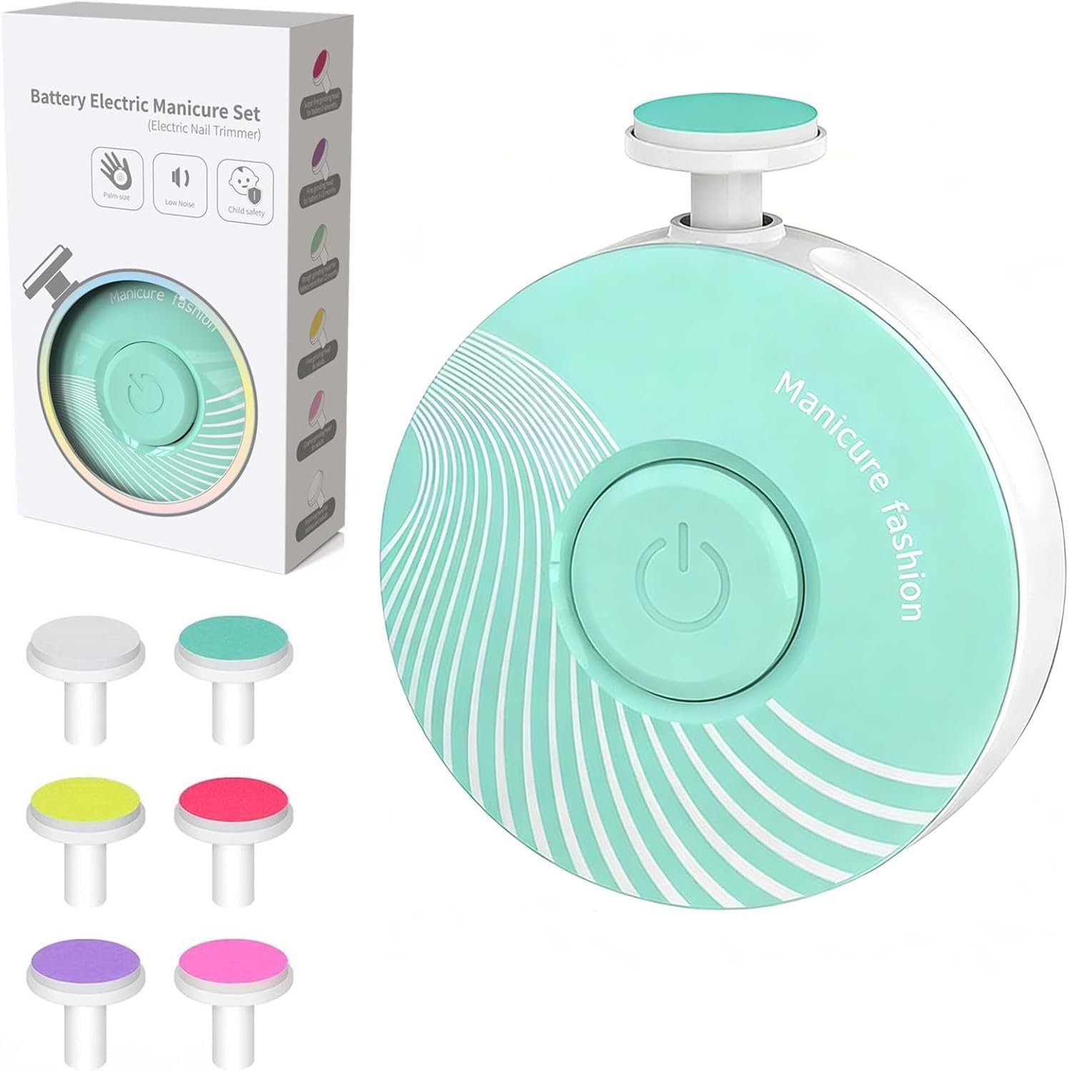 Baby Nail Trimmer Electric, Easy & Safe Baby Nail File for Newborn Infant Toddler, Whisper-Quiet Baby Nail Clipper, 6 Grinding Heads, Mint Green, Baby Shower Gift