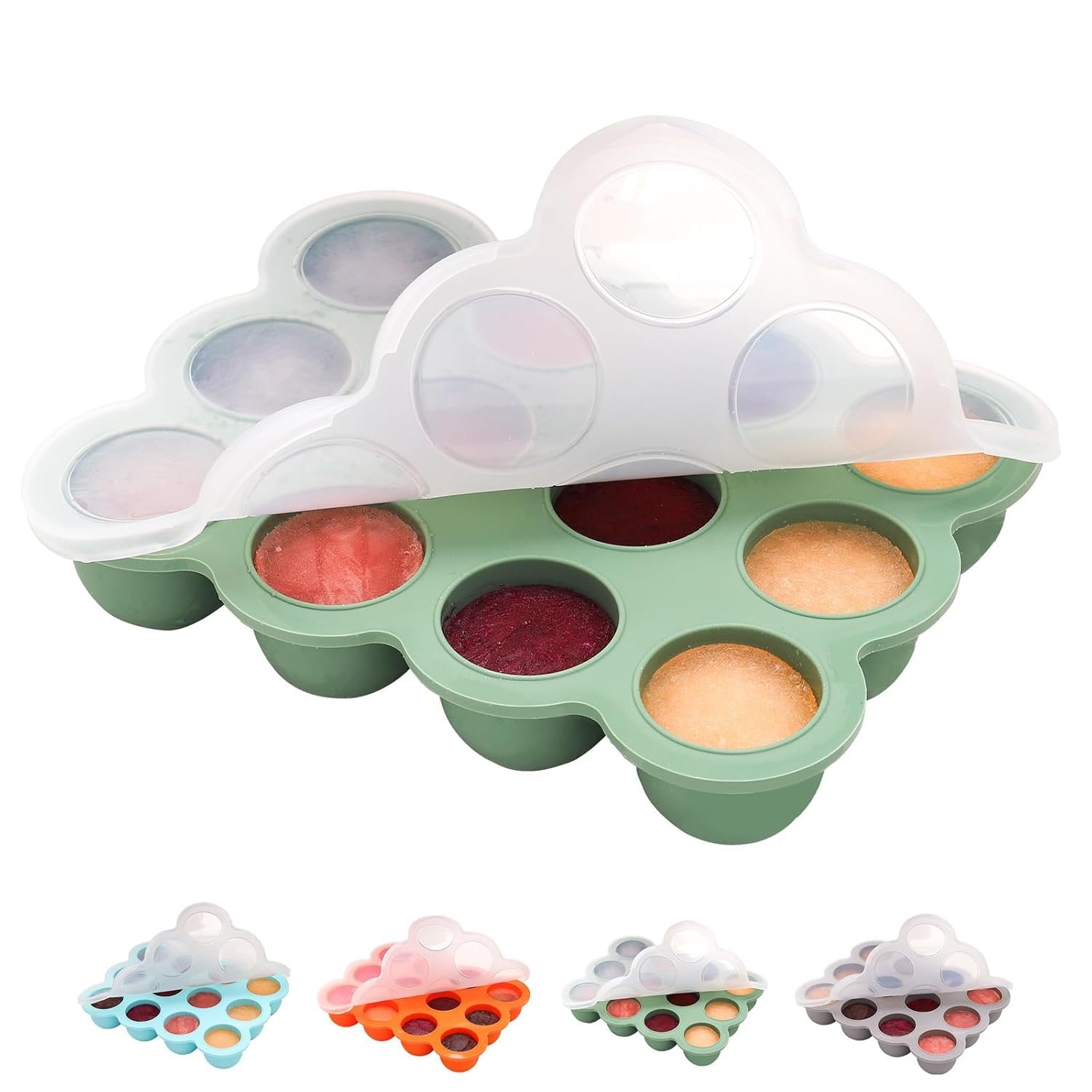 Baby Food Storage Container – 1.5oz x 12 Pods Silicone Freezer Tray with Lid for Homemade Baby Food, Fruit Purees, Vegetable & Breast Milk (Green)