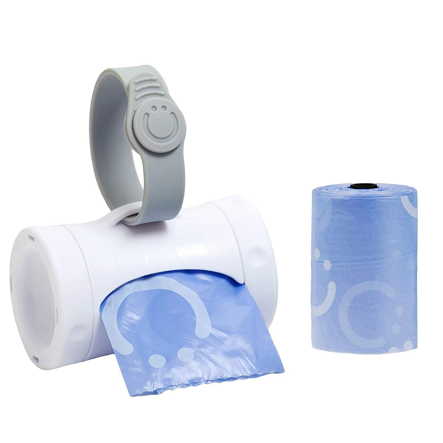 Ubbi Retractable Bag Dispenser for Diaper Bag, Portable Bag Holder for Travel, Newborn Baby Essentials, Diaper Bag Must Have, Includes 24 Lavender Scented Bags, White