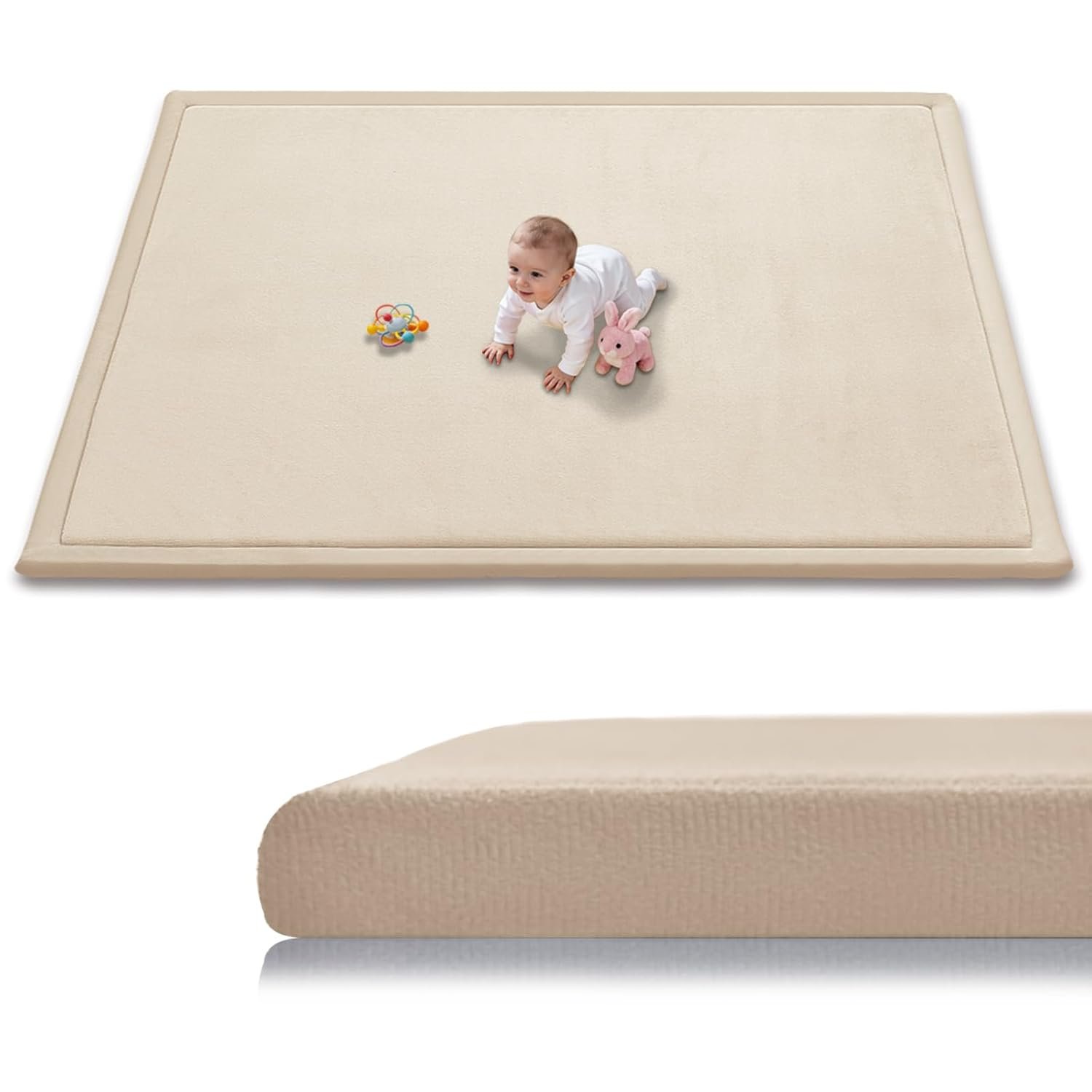 Baby Play Mat for Floor, 71” x 59” Thicken Foam Soft Padded Playmat for Tummy Time, Playpen Mat for Toddlers Infant Kids, Water-Repellent Coral Velvet, Non-Slip Bottom Safe for Crawling (Brown)