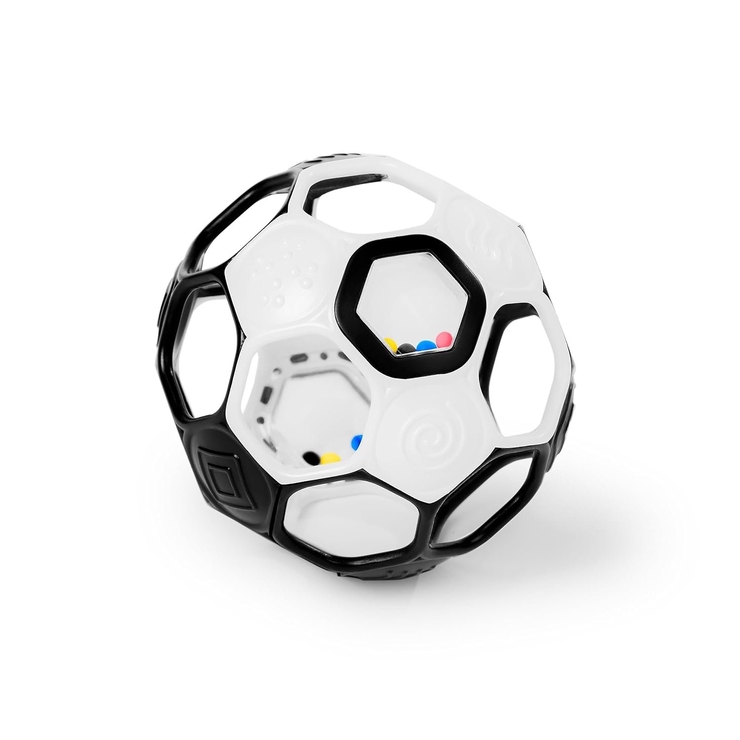 Bright Starts Oball Grippin’ Goals Rattle Soccer Ball – Black & White, Easy-Grasp Toy for Newborn and Up