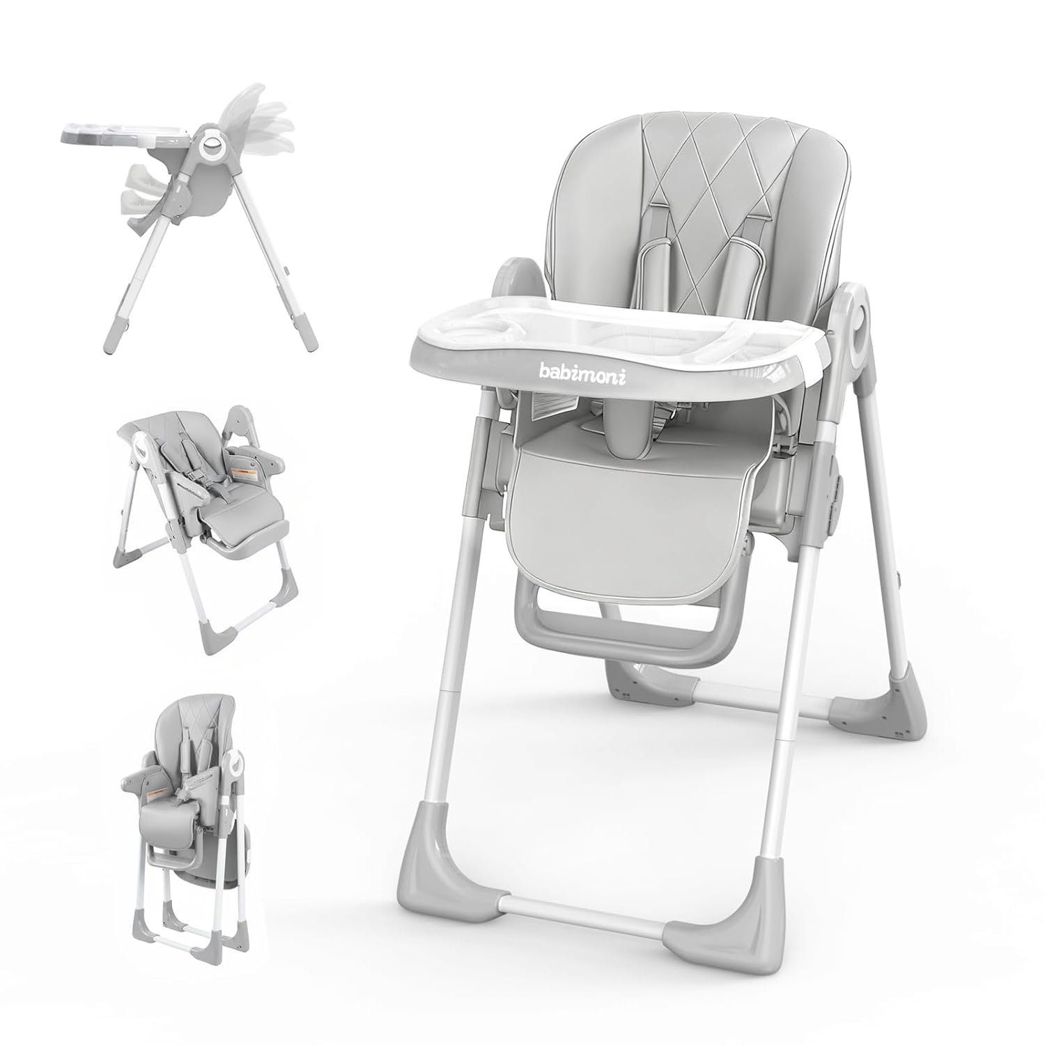 babimoni 4 in 1 High Chairs for Babies and Toddlers, Convertible Foldable Baby High Chairs, Feeding and Eating Seat Highchair with 4 Levels of Recline and 7 Levels of Height Adjustment, Gray