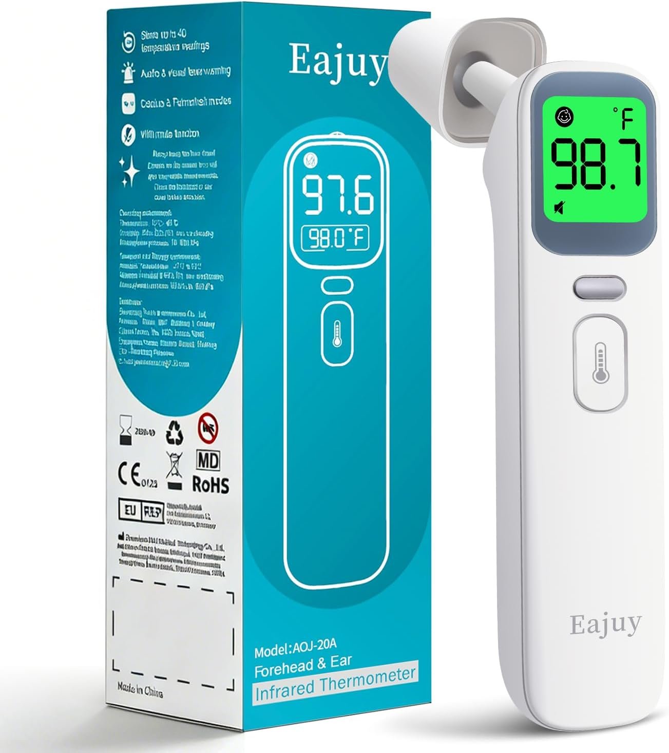 Thermometer for Adults, Kids and Babies【2026 New Upgrade】, Ear and Forehead Thermometer, No-Touch Digital Infrared Baby Thermometer for Baby Adults Touchless Contactless with Fever Alarm