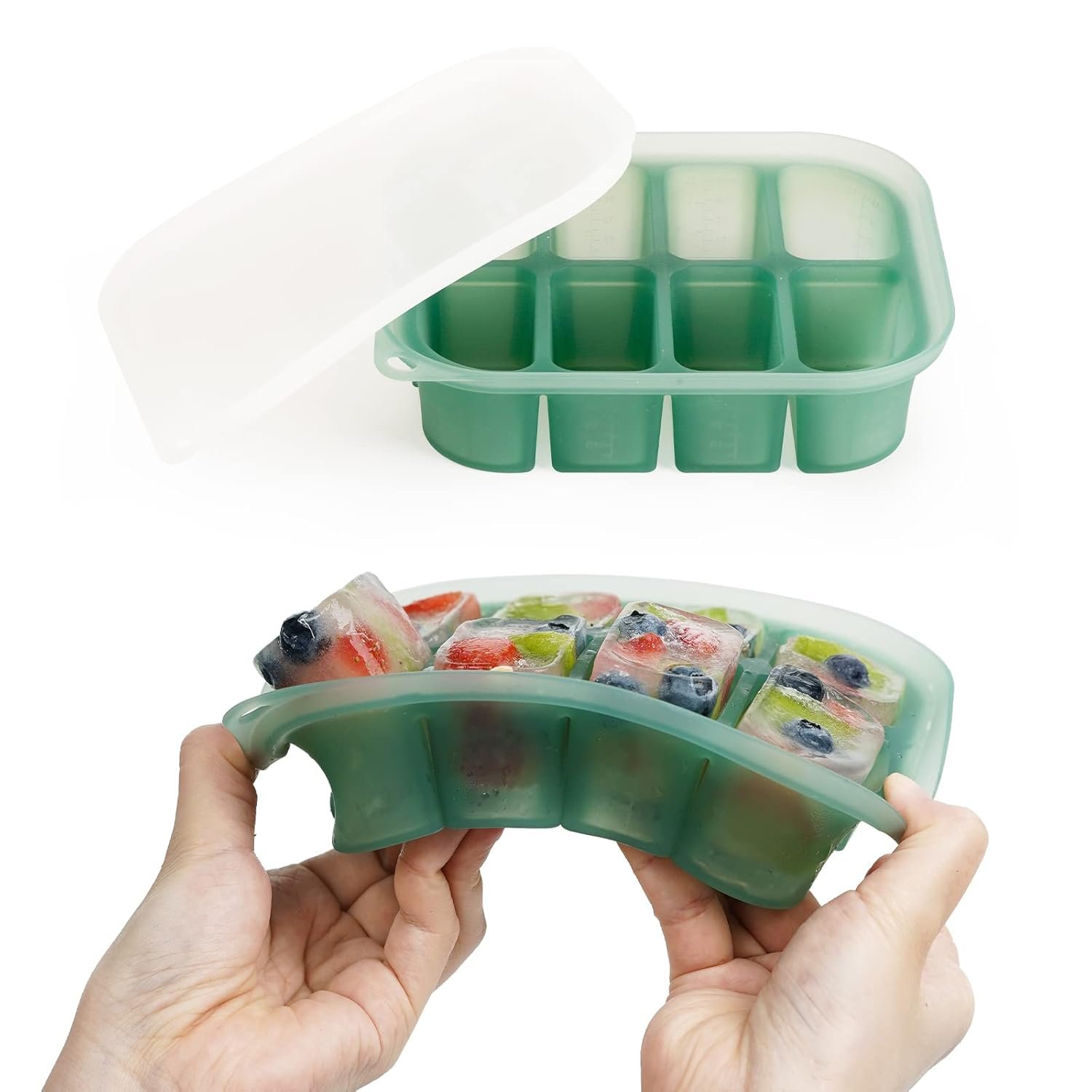 haakaa Silicone Baby Food Freezer Tray with Lid by haakaa – Perfect Storage Container for Homemade Baby Food, Vegetable & Fruit Purees, and Breast Milk, Pea Green