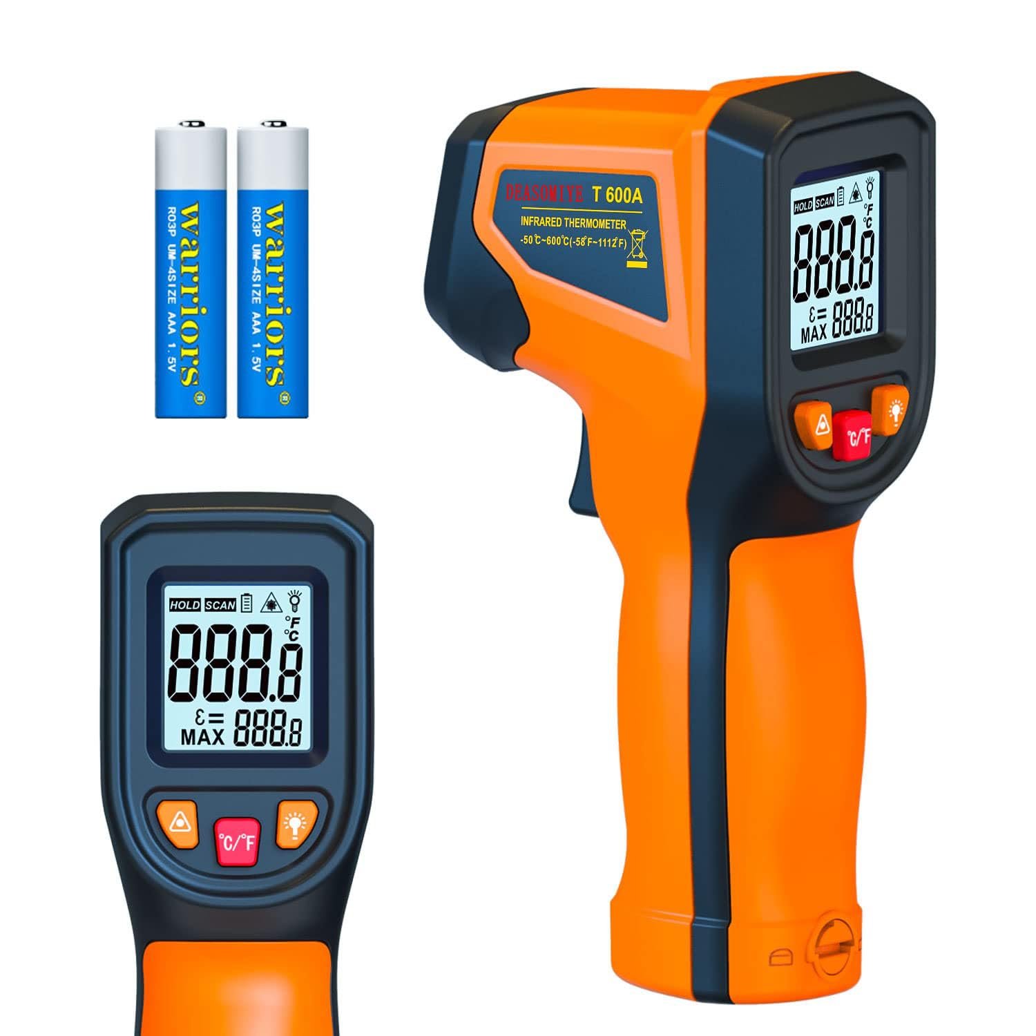 DEASOMIYE Infrared Thermometer Gun, -58°F~1112°F Laser Thermometer Temperature Gun, Non Contact IR Temp Gun with Adjustable Emissivity for Cooking,Griddle,HVAC,Fridge,Grill,Pizza Oven(Not for Human)
