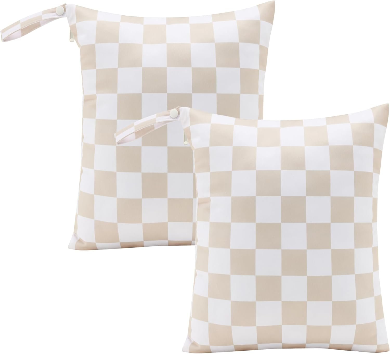 Ohocut Beige Khaki Checkered Waterproof Wet Dy Diaper Bag for Baby Essentials, Travel, Swimsuit, Beach Bag Accessories, Aesthetic Trendy Cute Toddler Baby Cloth Bag Pouch, Pack of 2