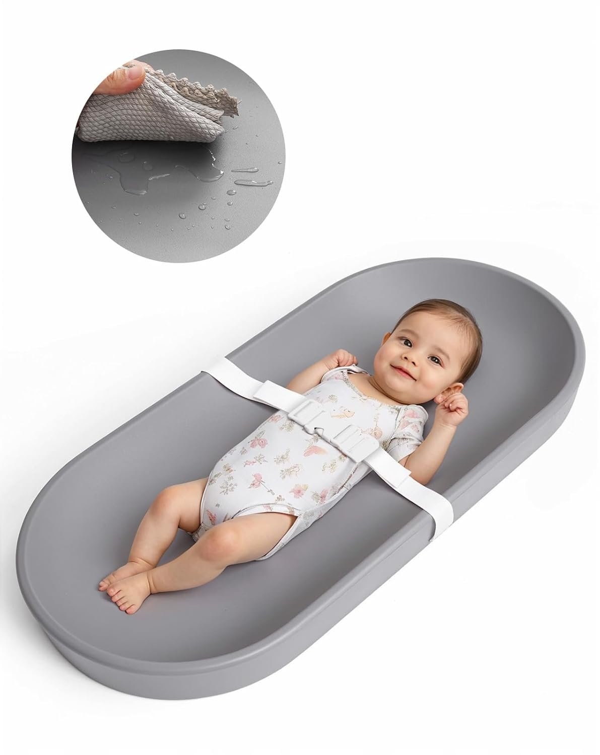 COMOMY Baby Changing Pad for Dresser – Wipeable Changing Pad with Restraining Belt, Waterproof, Soft, Lightweight and Portable, Easy to Clean for On The Go Diaper Change, Grey