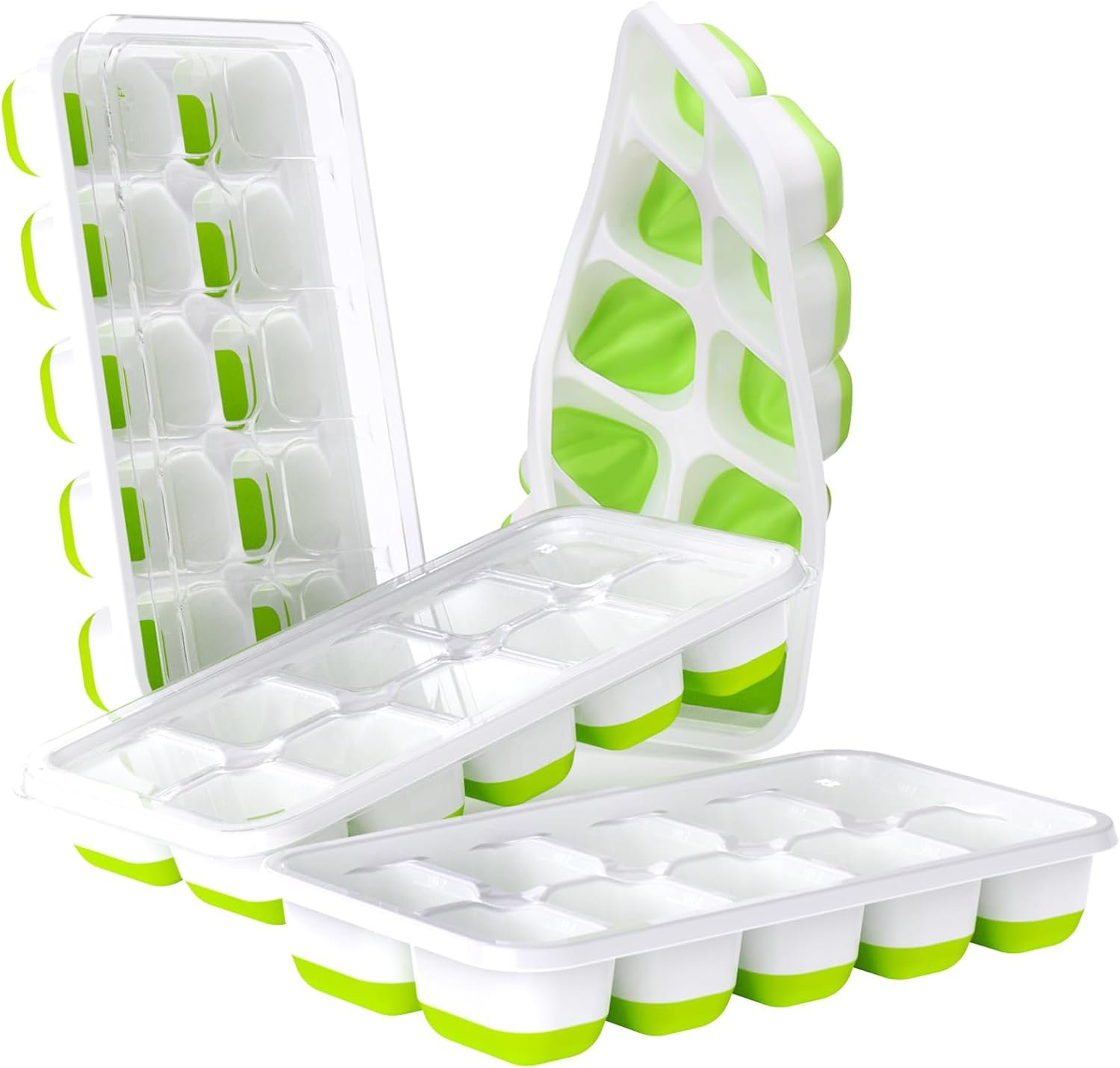 DOQAUS Ice Cube Tray with Lids – 4 Pack Stackable Silicone Ice Trays for Freezer, BPA & LFGB Safe, Easy Release for Kitchen, RV, Cocktail, Coffee, Soup & Food