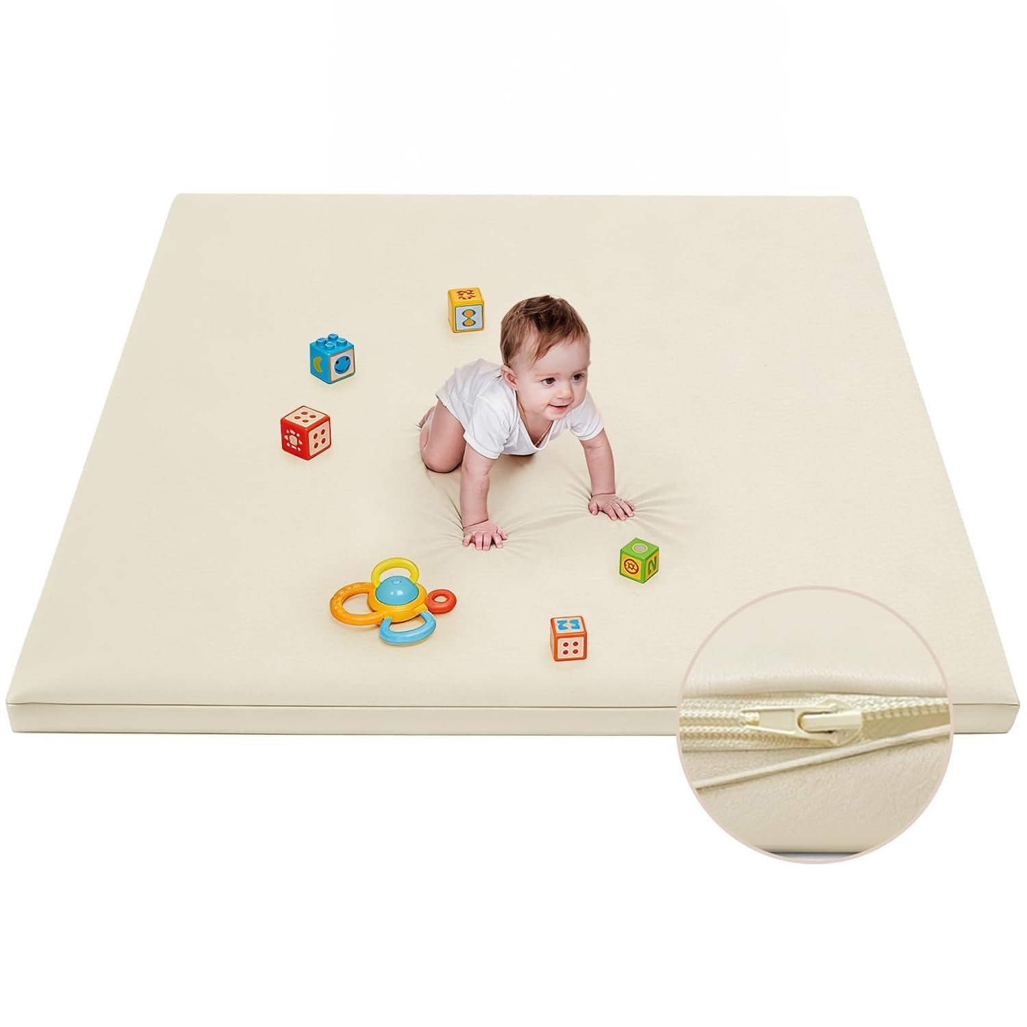 Waterproof Baby Play Mat for Floor Memory Foam 50 * 50 Cushion Playpen Playmat Tummy Time Crawling Mat Nursery Rug Thick Pad Create Soft & Safe Area for Infants,Toddler,Kids,Beige