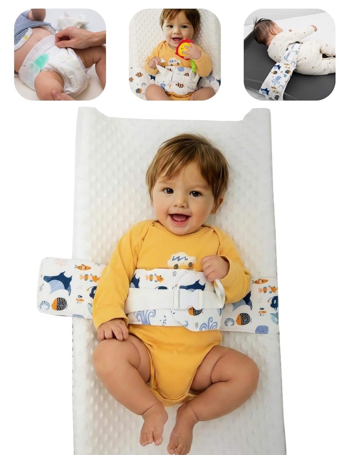 Baby Changing Pad Strap – Cotton Soft Skin-Friendly, Adjustable & Secure Anti-Slip Belt for Infants 0-24 Months, Universal Fit for Changing Pads & Tables, Easy-Clean & Portable (Blue)