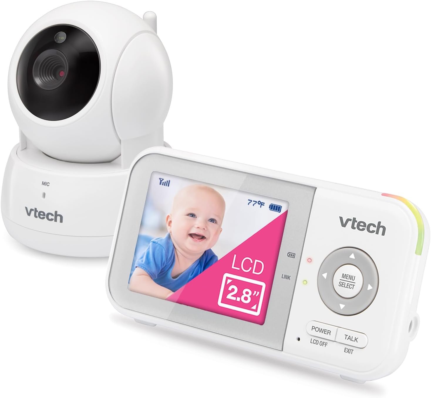 VTech Baby Monitor, No WiFi Secure Transmission – 19-Hour Battery, 2.8″ Screen, Pan Tilt Zoom, Night Vision, 1000ft Range, Temperature Sensor, 2-Way Talk | VM923