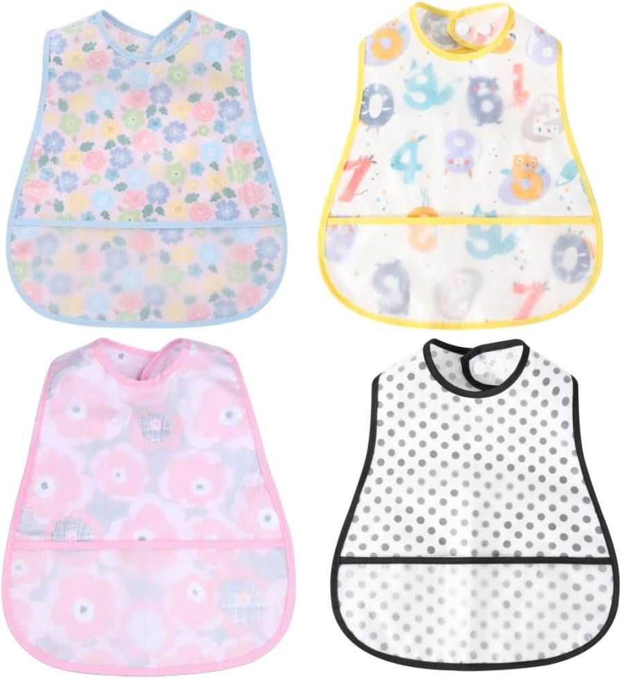 Baby bibs Waterproof Toddler bib – Feeding bib with Pocket for Infant Boy Girl Washable 6-36M