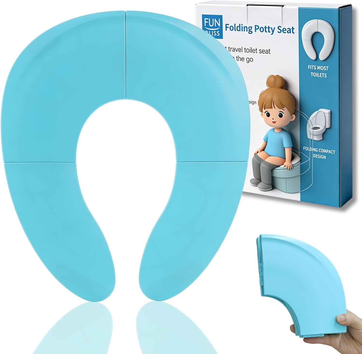Funbliss Foldable Travel Potty Seat for Toddlers – Portable Folding Toilet Training Seat for Toddlers with Safety Suction Cups, Includes Storage Bag – Essential for On-the-Go Potty Training,Blue
