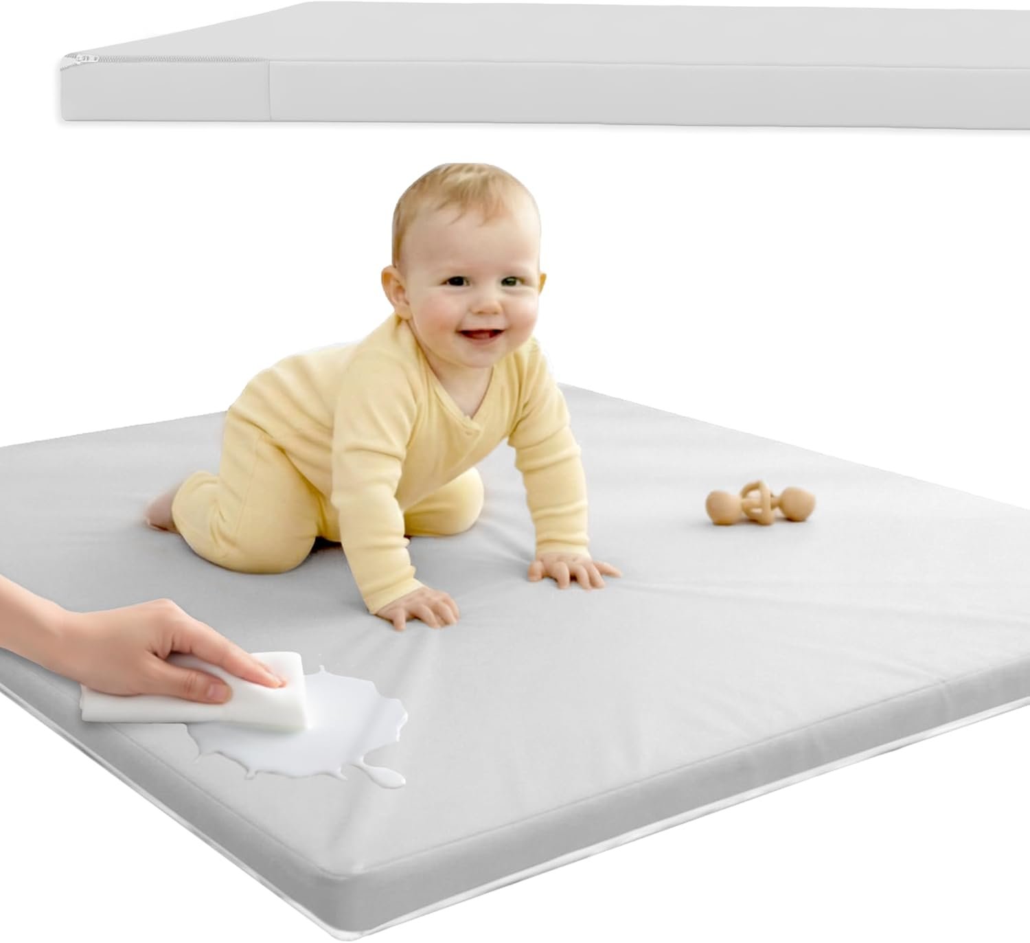 Sleepah Vegan Leather Baby Play Mat, 50×50 Thicken Foam Cushioned & Waterproof Playpen Mat for Infants and Toddlers, Stylish and Just Wipe-Clean Playmat for Baby Play on Floor Grey