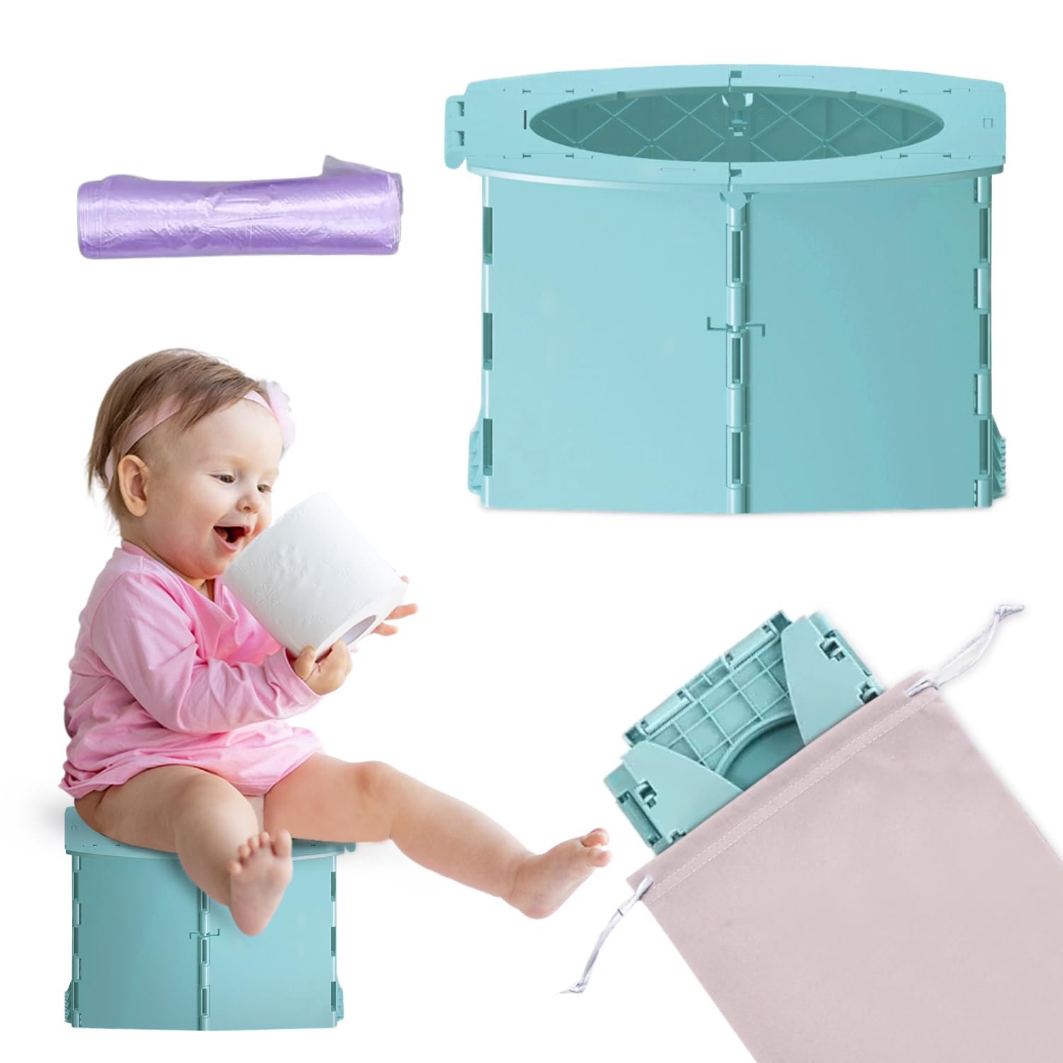 Teo – Portable Toddler Travel Potty – Foldable, Lightweight, Leak-Proof Toilet for Kids with Travel Bag & Disposable Liners – Compact Potty Chair for Home & On-the-Go Use (Sailboat Blue)