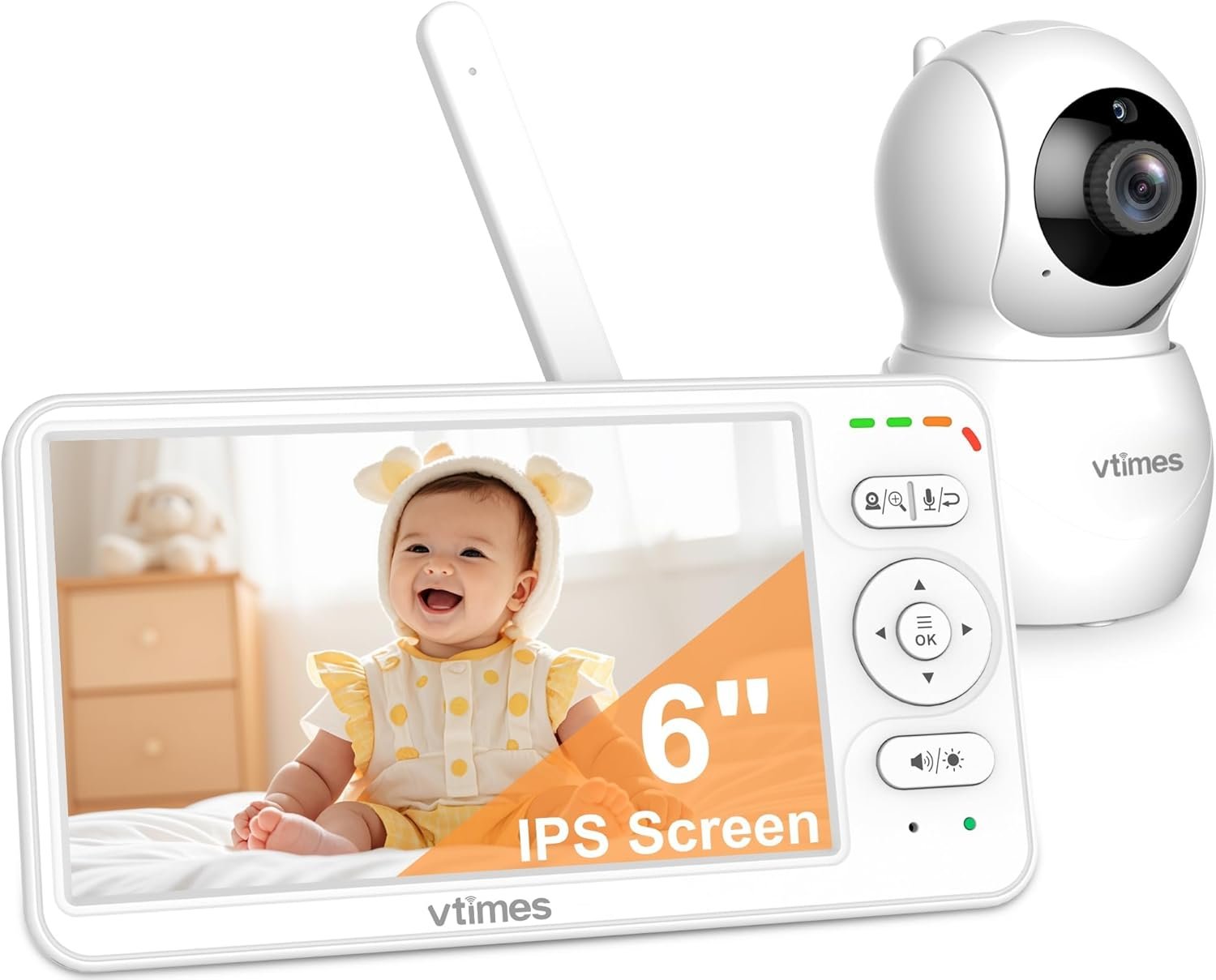 VTimes Baby Monitor with Camera and Audio, 6” IPS Screen with 30-Hour Battery, Baby Monitor No WiFi Night Vision, ECO, 2-Way Audio, Pan-Tilt-Zoom, Baby Camera Monitor with 1000ft Range, Ideal Gift