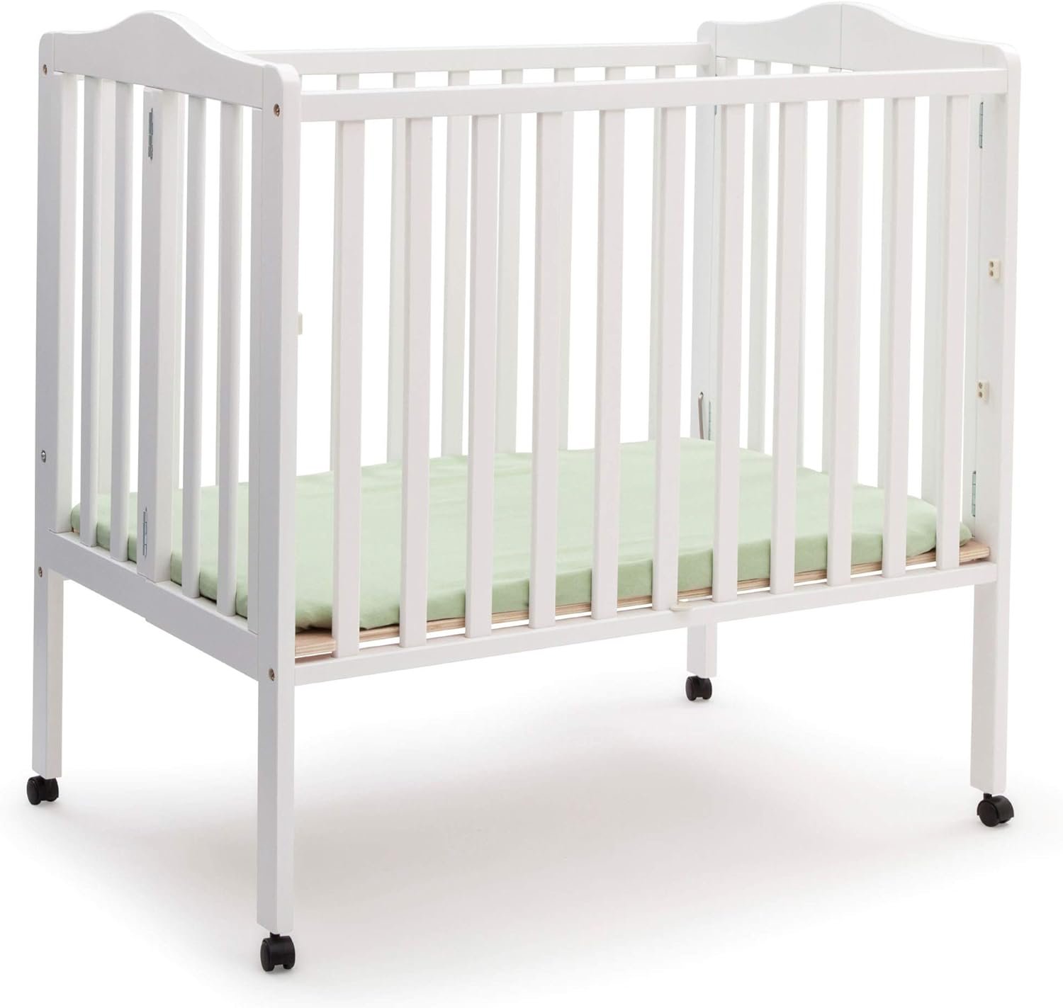 Delta Children Folding Portable Mini Baby Crib with 1.5-inch Mattress – Greenguard Gold Certified, White
