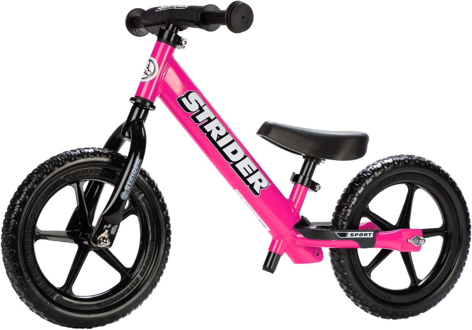 Strider 12” Sport Bike – No Pedal Balance Bicycle for Kids 1 to 4 Years – Includes Safety Pad, Padded Seat, Mini Grips & Flat-Free Tires – Tool-Free Assembly & Adjustments