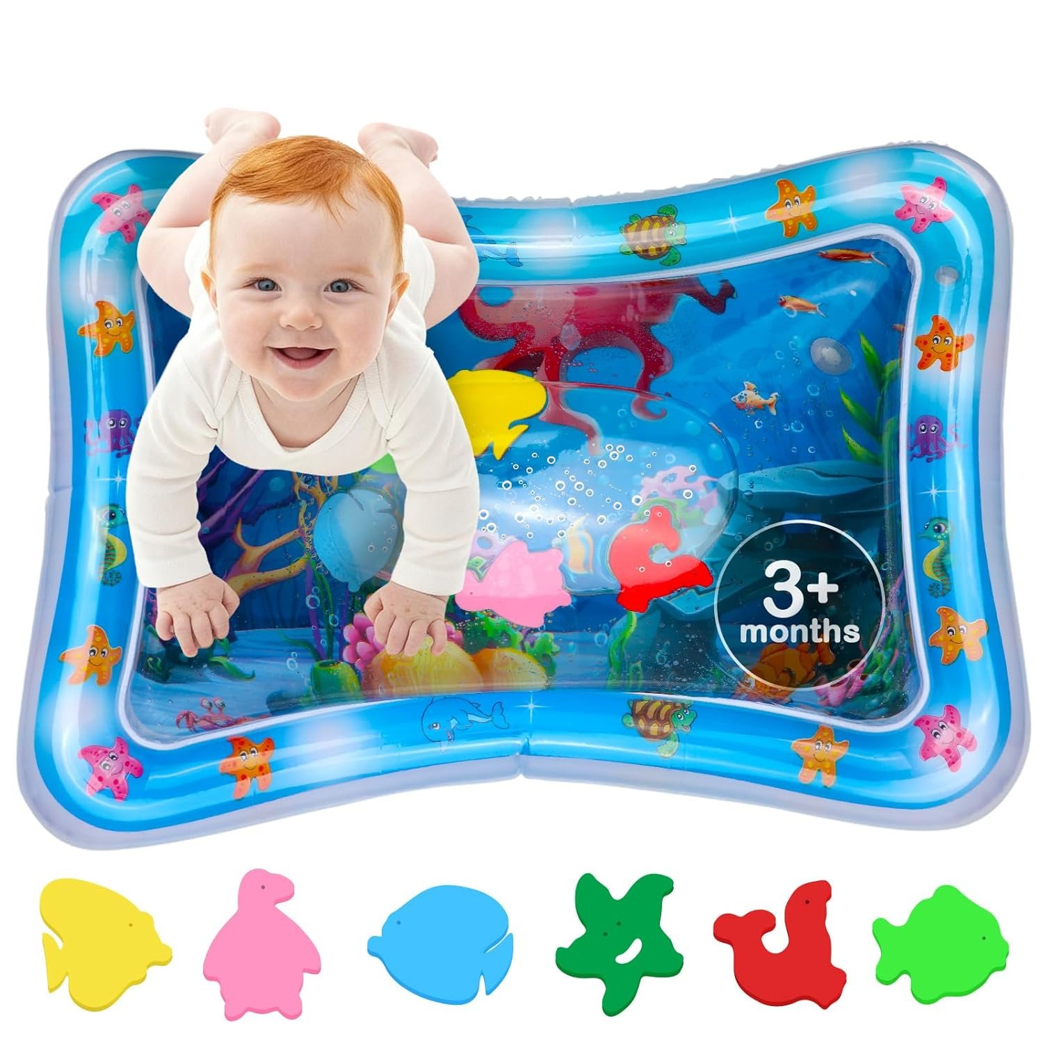 Tummy Time Water Mat – Inflatable Water Play Pad for Babies – Sensory Tummy Time Mat for Floor Play – 100% BPA-Free & Leakproof – Baby, Infants 3-12 Months – PAC3 – Blue – Avec Maman