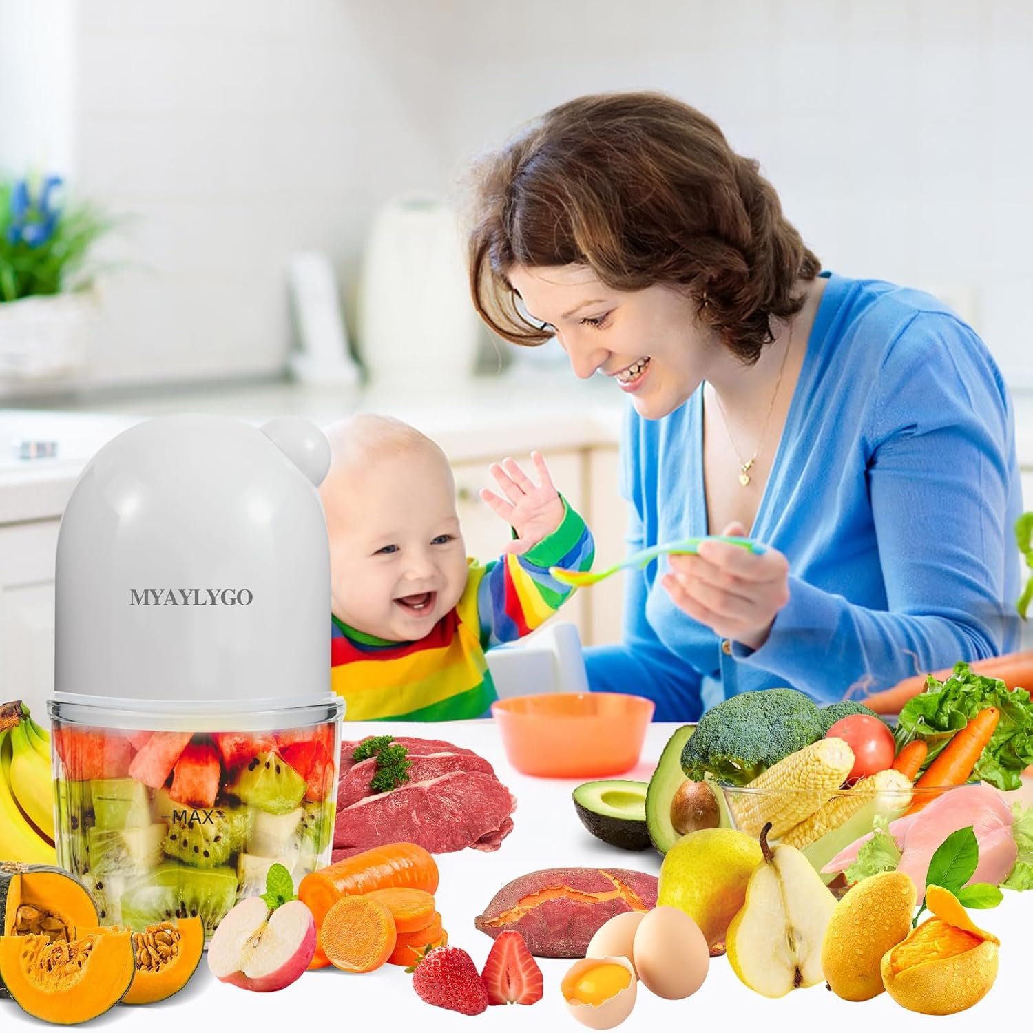 Baby Food Processor, MYAYLYGO Baby Food Maker Gift for Baby Food, Meat, Vegetable, Fruit, Baby Food Blender for Newborn Shower Gifts for Homemade Food&Purees, Medium, White