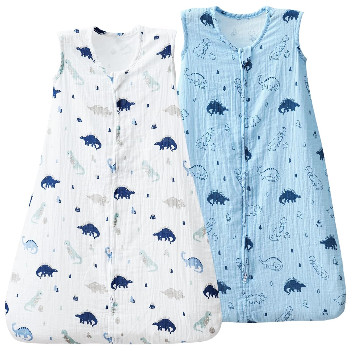 david’s kids Muslin Cotton Baby Sleep Sack 12-18 Months, 2 Pack 100% Cotton Sleeping Bag for Summer, TOG 0.5 Baby Wearable Blankets with 2-Way Zipper, Soft Sleep Sacks for Newborn Infant, Dinosaur