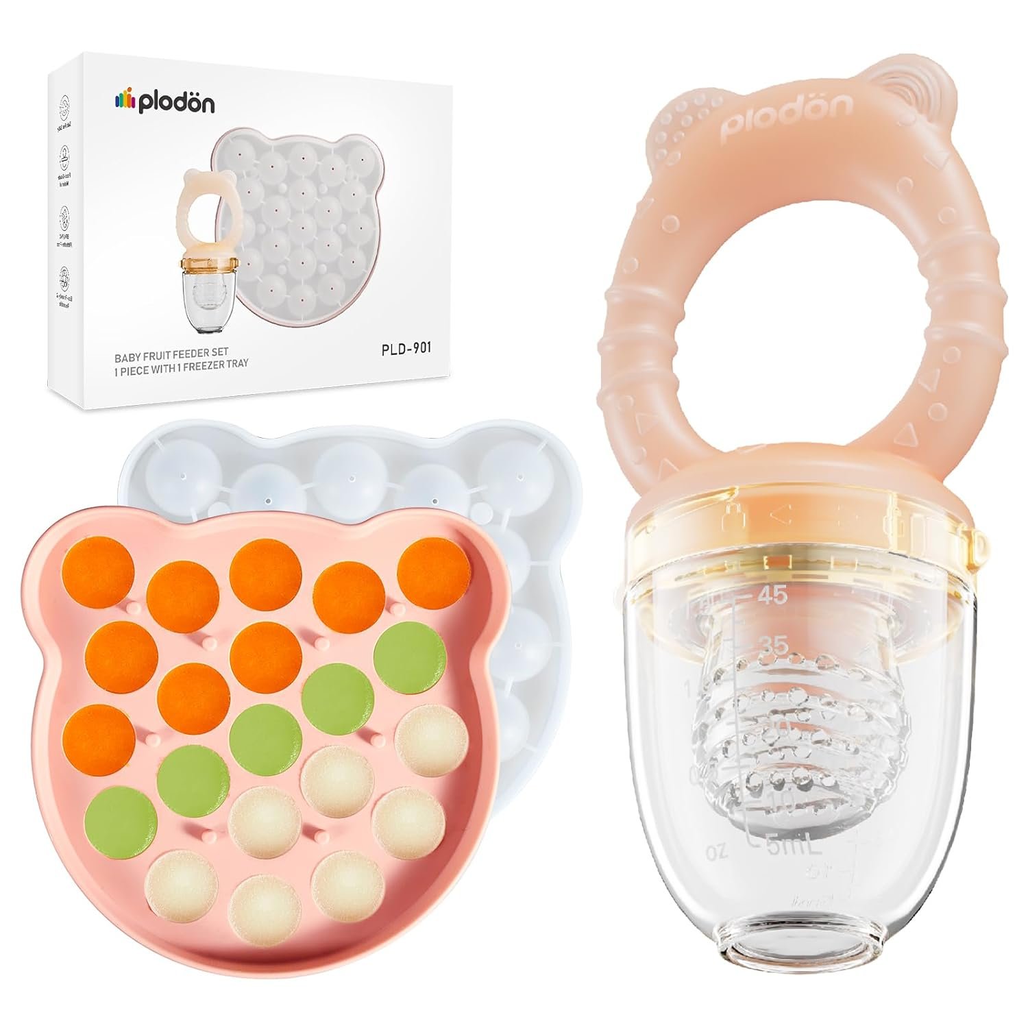Baby Teething Relief Toys with Freezer Tray, BPA-Free Silicone Fruit Teether, Food Feeder Pacifier, Breastmilk Popsicle Mold Set with Lid, Baby Feeding Essentials, 4 Months+
