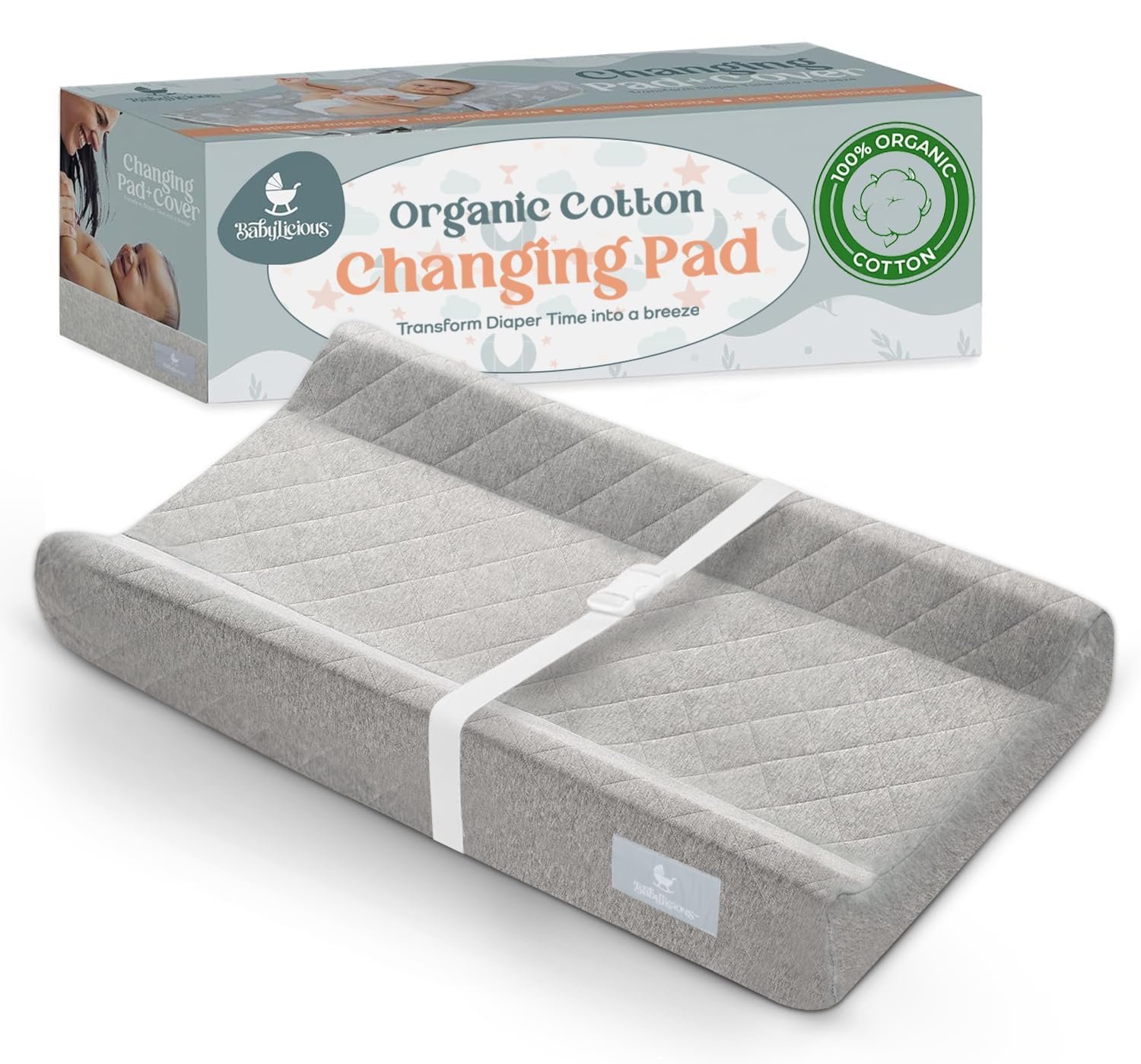 Contoured Baby Changing Pad – Waterproof & Breathable Diaper Changing Pad | Removable Washable Cover, Non-Slip Base & Safety Strap | Standard Size for Dresser & Changing Table Pads
