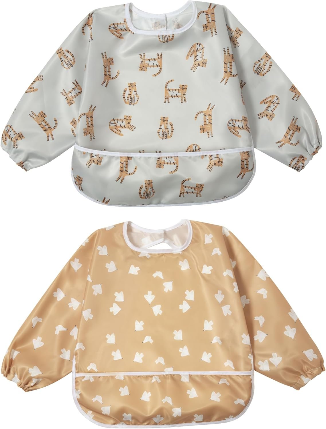 Little Dimsum Baby Bib with Pocket Waterproof Toddler Bibs Infant Feeding Bibs for Boys and Girls, Pack of 2 Colors