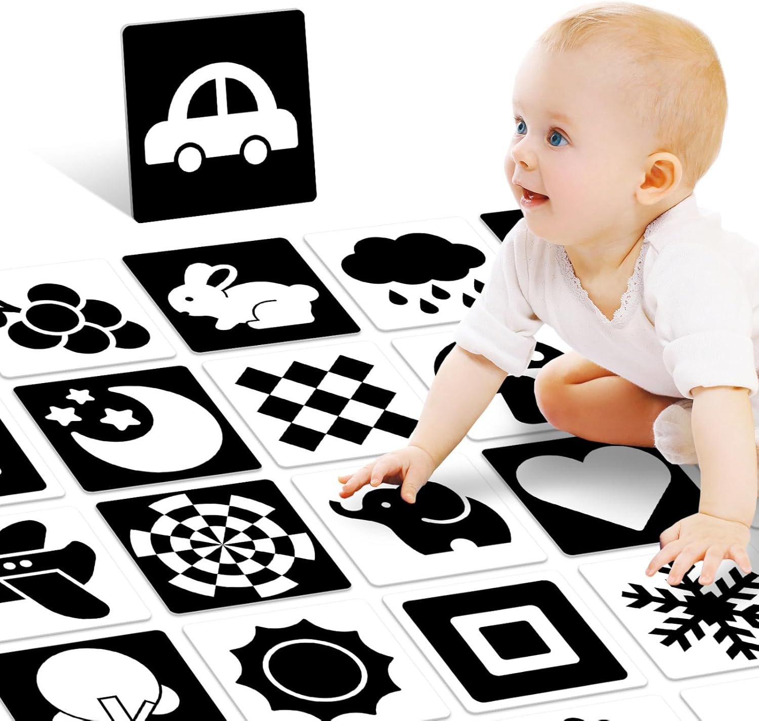 High Contrast Baby Cards for Infants, Black and White Baby Cards High Contrast Baby Toys for Newborns Visual Stimulation Brain Development Learning 20 Pcs 40 Pages 5.7” x 5.7” （0-3 Months）
