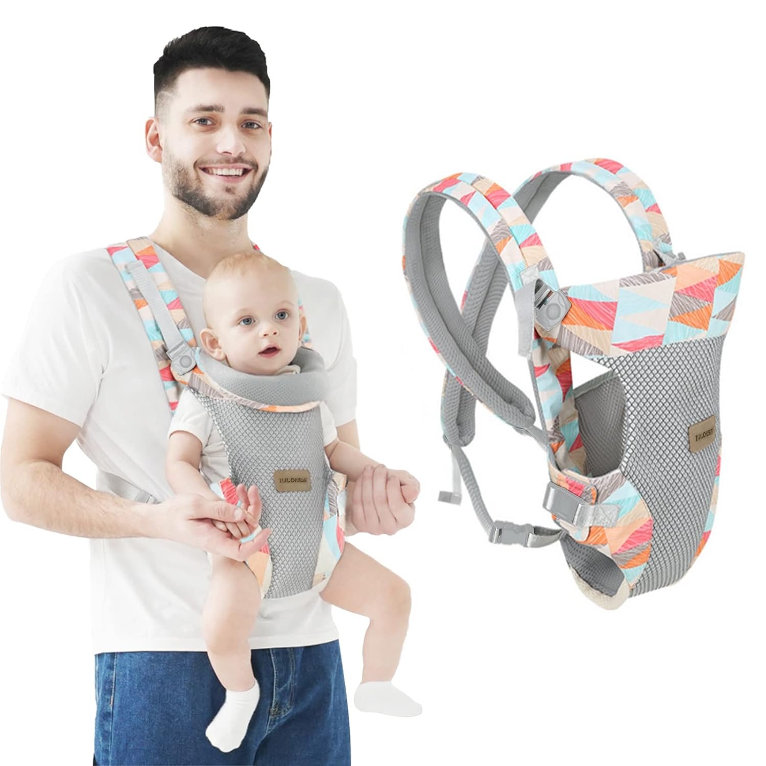 IULONEE Baby Carrier, Embrace Cozy 4-in-1 Infant Carrier Ergonomic Adjustable Holder Portable Convertible Front and Back Backpack Carry for Infants Toddlers Babies Girl and Boy 7-45 Pounds (Colorful)