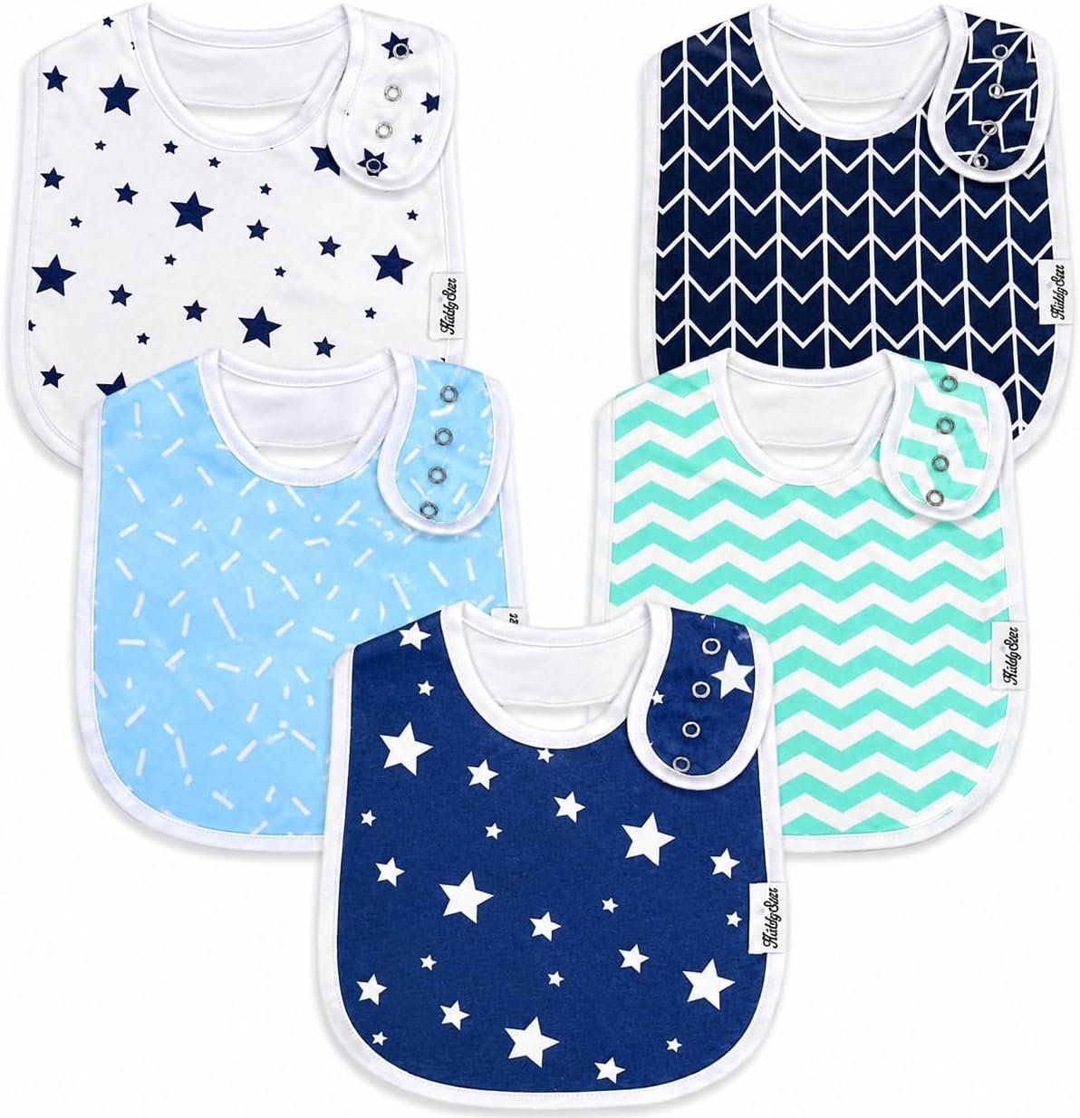 KiddyStar Organic Cotton Baby Drool Bibs | Soft, Adjustable, Absorbent, Unisex Teething Bandana Bibs for Babies